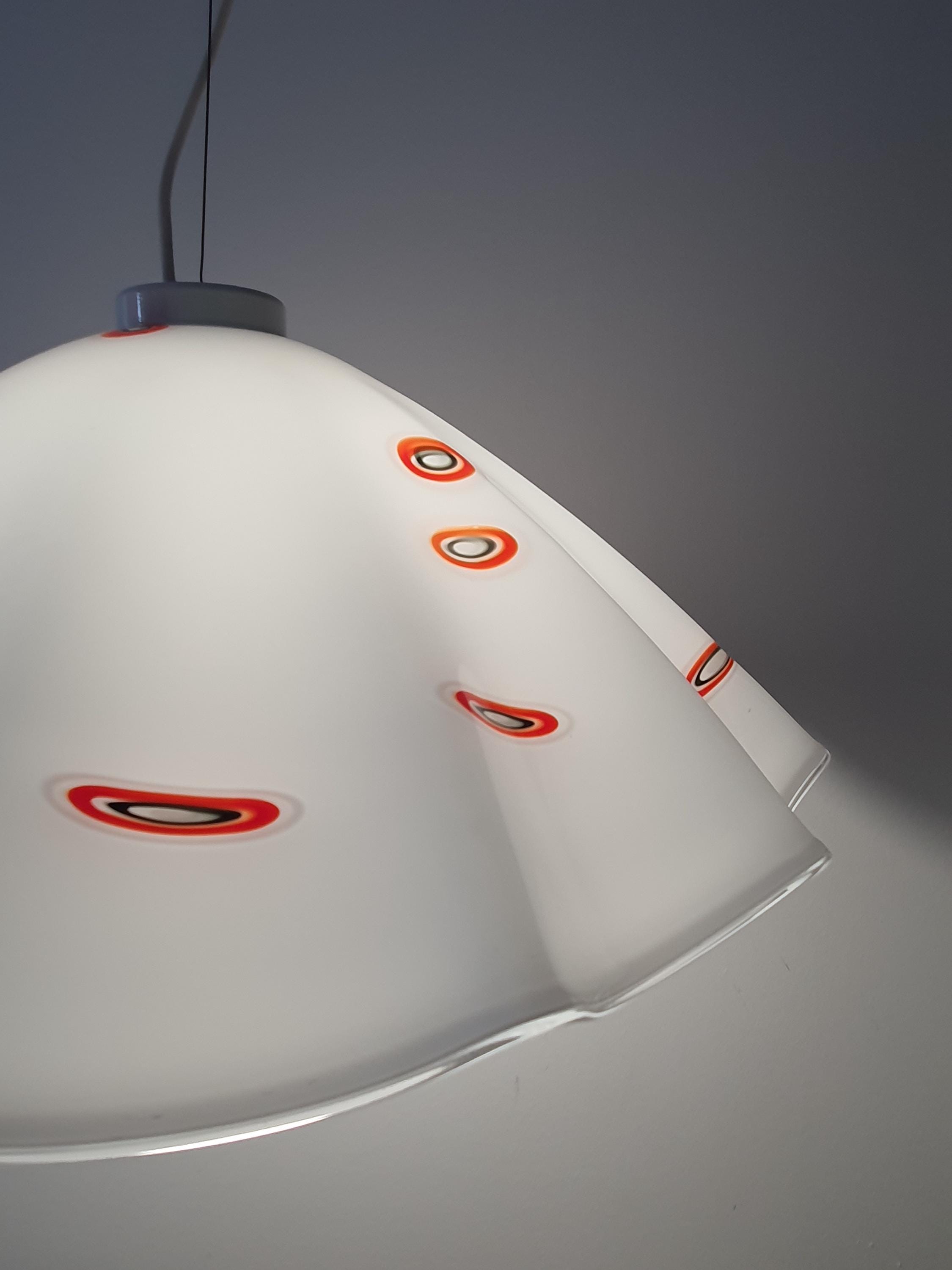 Vintage Murano Glass Pendant Light: Italian MCM Skirt Lamp with Red Spot