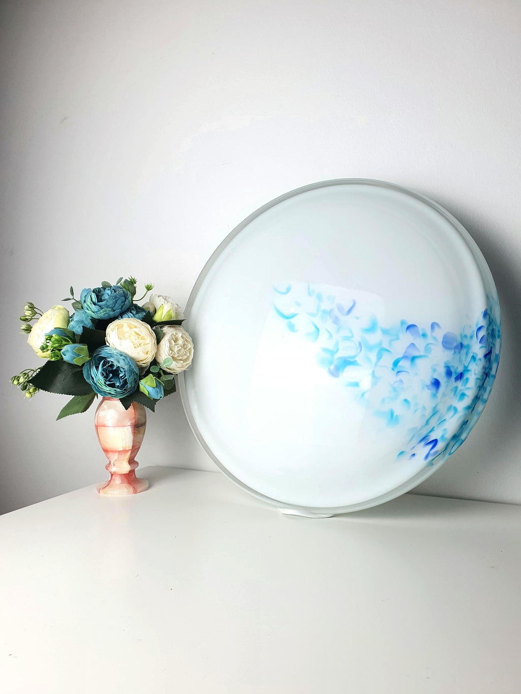 Vintage Murano glass flush mount with blue murrine spots