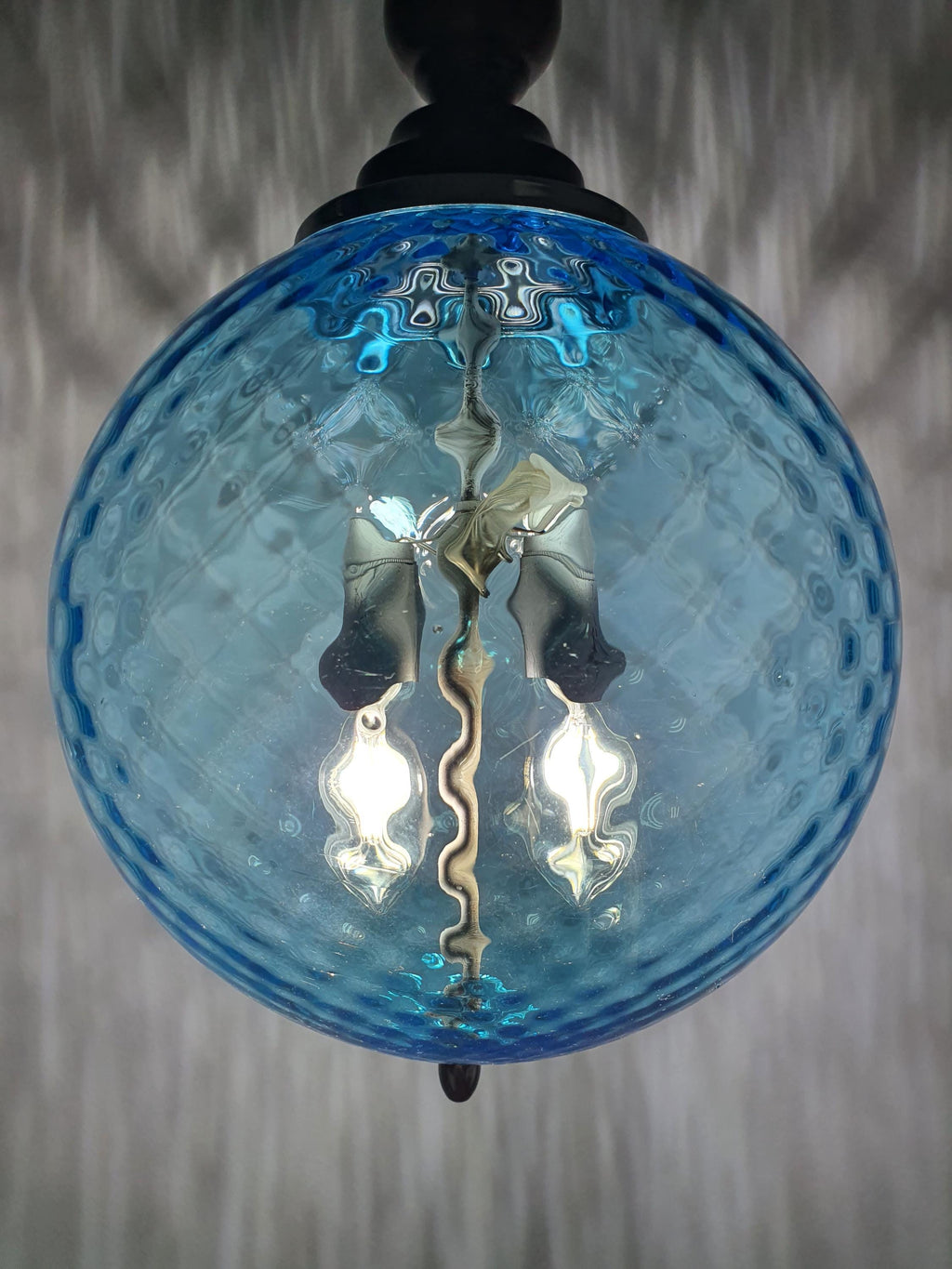 1950年代意大利穆拉诺蓝色玻璃球吊灯 木质镀铬结构