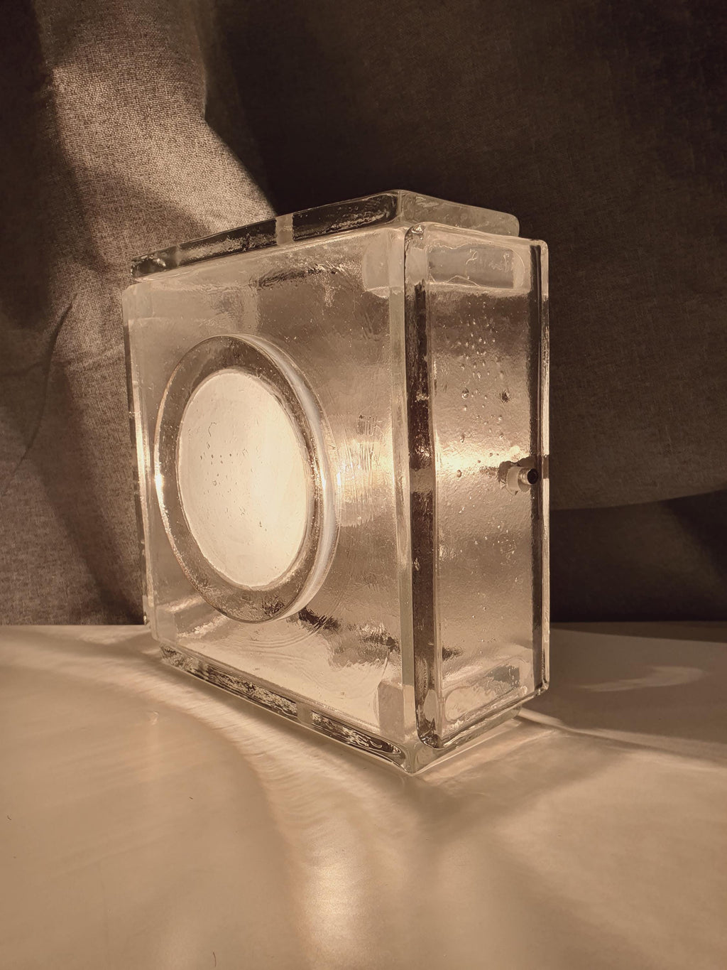 Albano Poli Poliarte Ice Cube Light: 70s Brutalist Glass Flush Mount