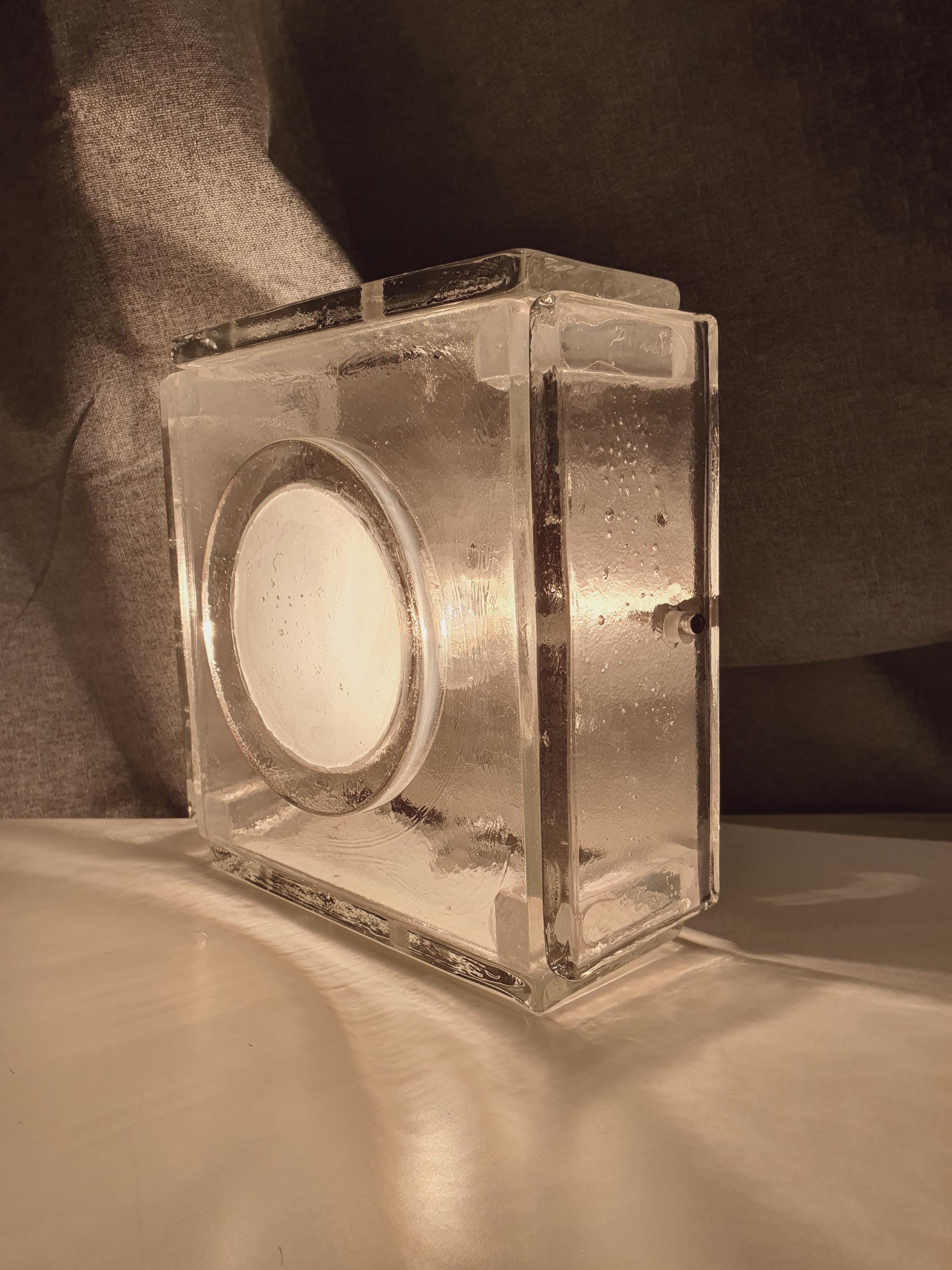 Albano Poli Poliarte Ice Cube Light: 70s Brutalist Glass Flush Mount