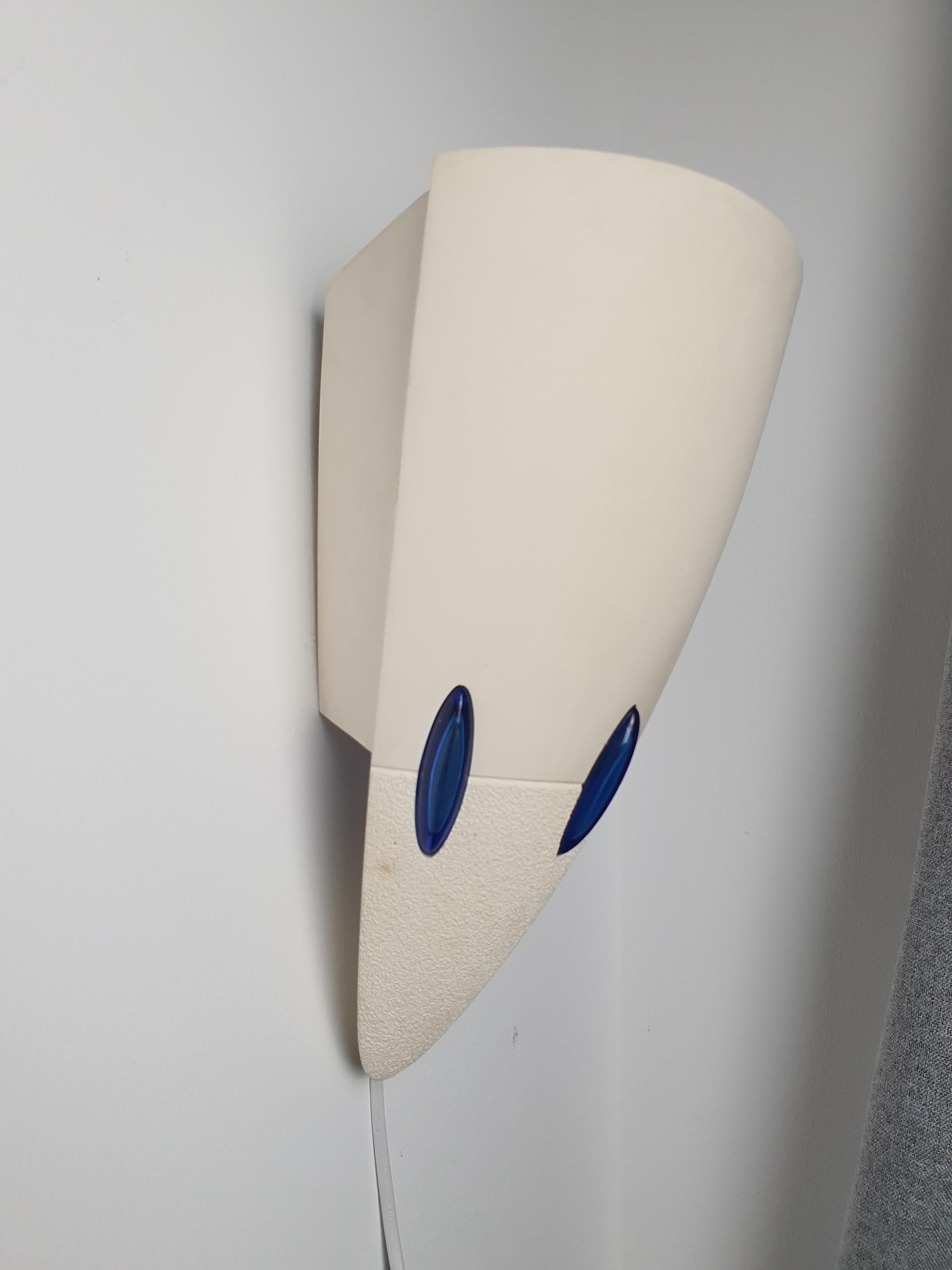 Gypsun Transat2 set of 2 ivory french plaster wall lights with blue accents