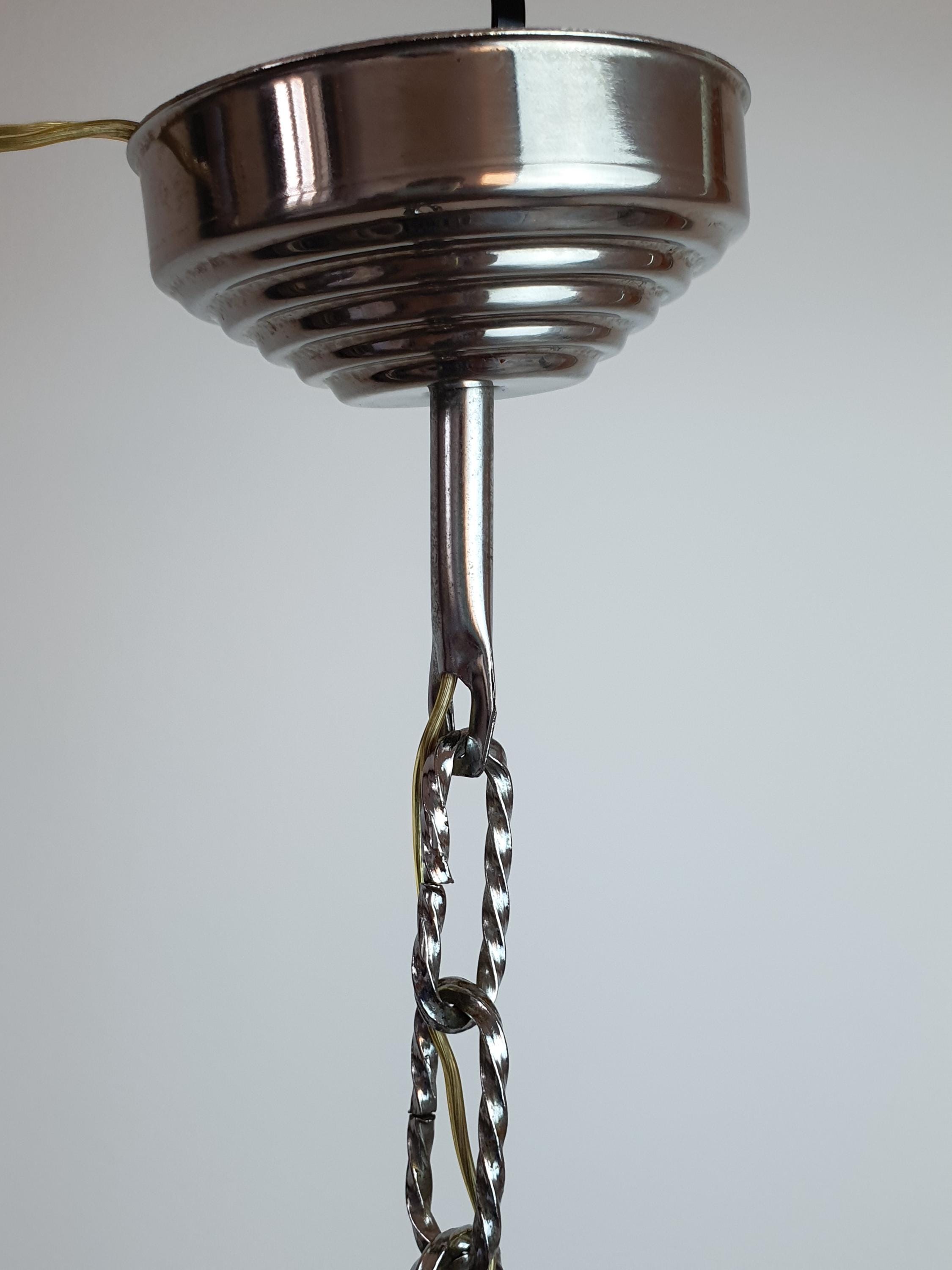 Veca Italian Chandelier 1970s Orange Glass Space Age Pendant Chrome Base