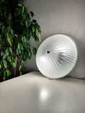 Vintage Murano glass ribbed shell flush mount, thick ribbed clear glass, ghiacciato iced reverse, smooth exterior, Italy 1960s–1970s

