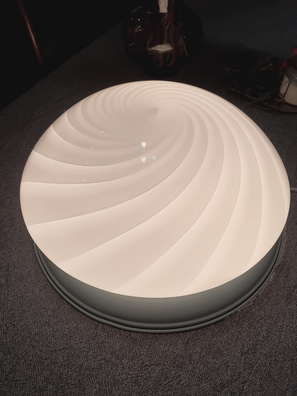 Vintage Murano Glass Swirl Flush Mount Light: White on Blue, MCM Deco