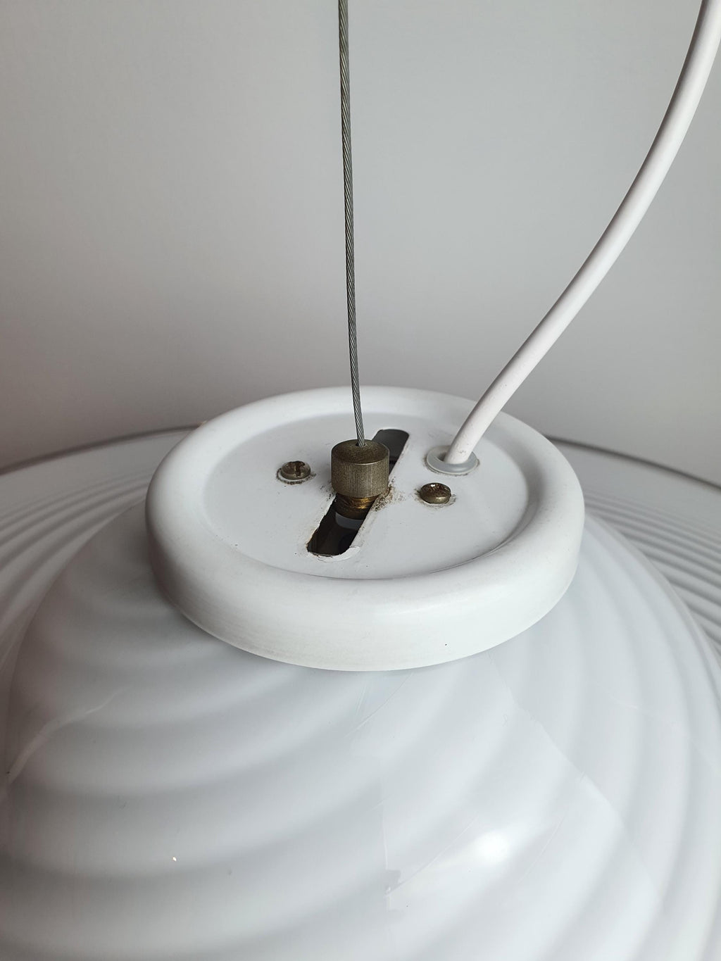Vintage Swirl Murano Glass Pendant Light: Italian MCM Hat Lamp