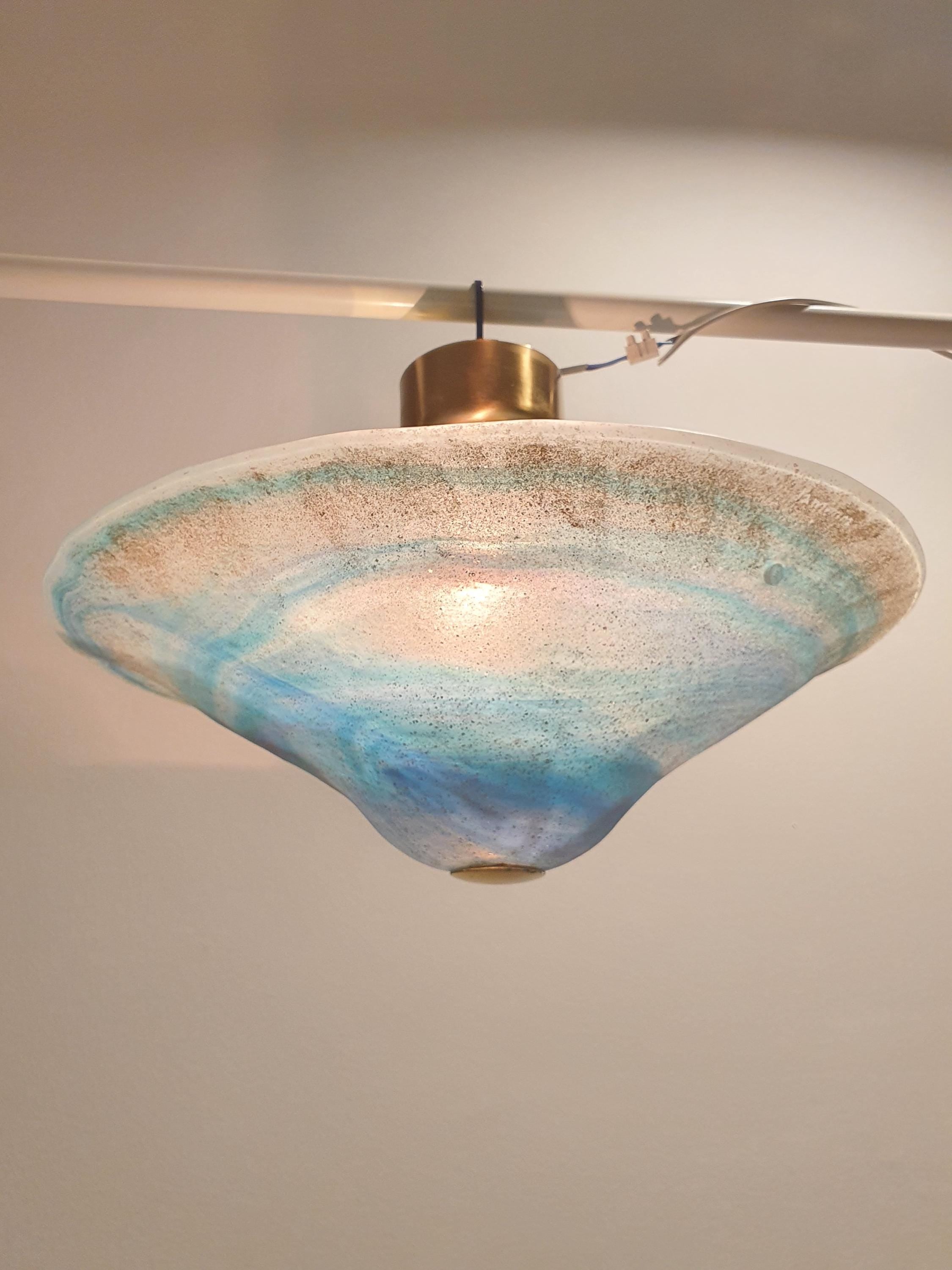 La Murrina Murano Glass Flush Mount Light: Space Blue Bowl with Golden Base
