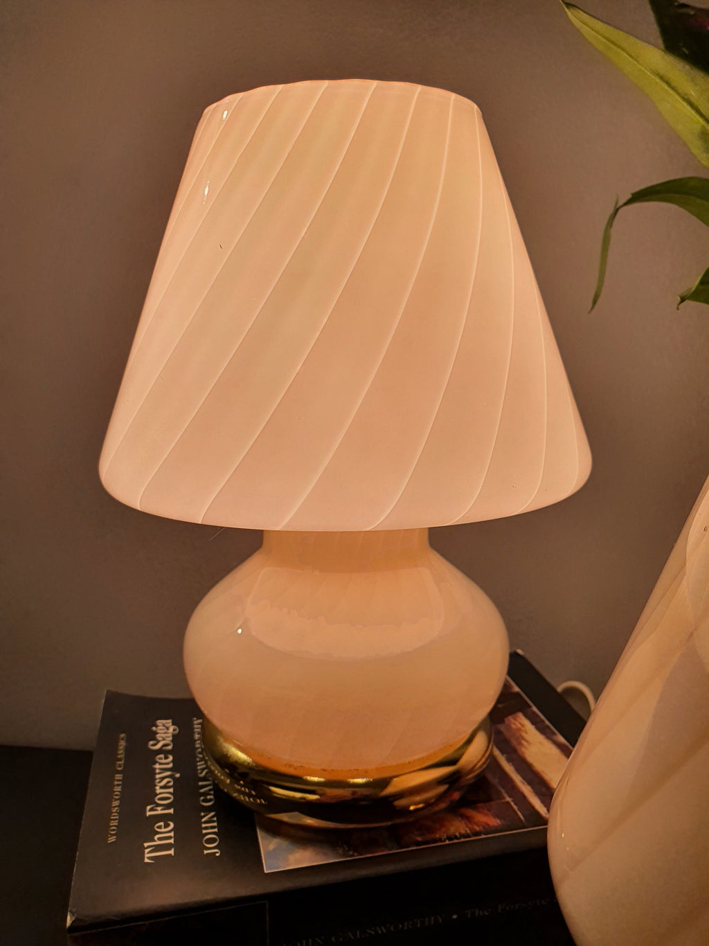 Pair of Peach Swirl Murano Glass Mushroom Lamps - 1970s MCM Italian Design