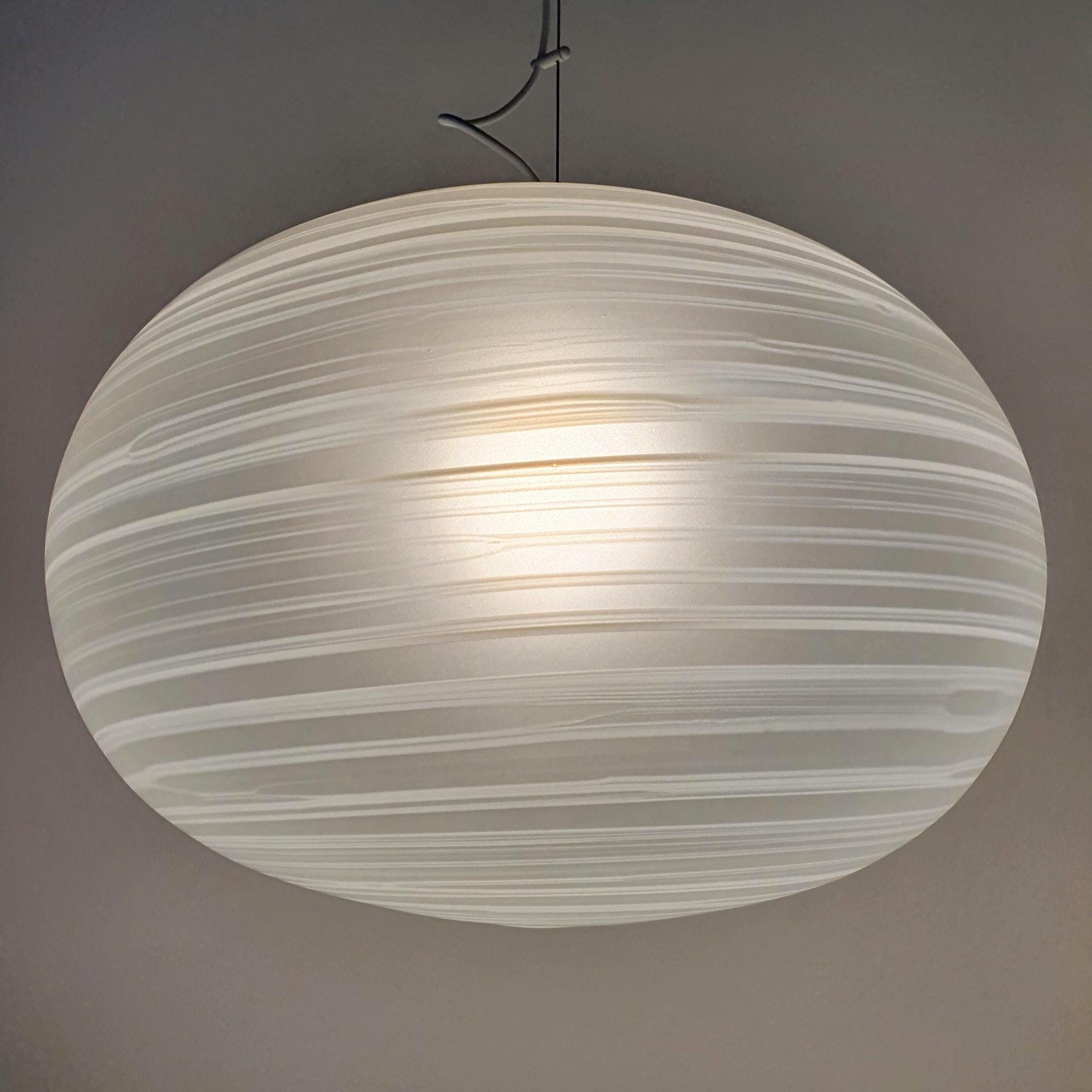 Large matte Murano glass white swirl globe pendant light