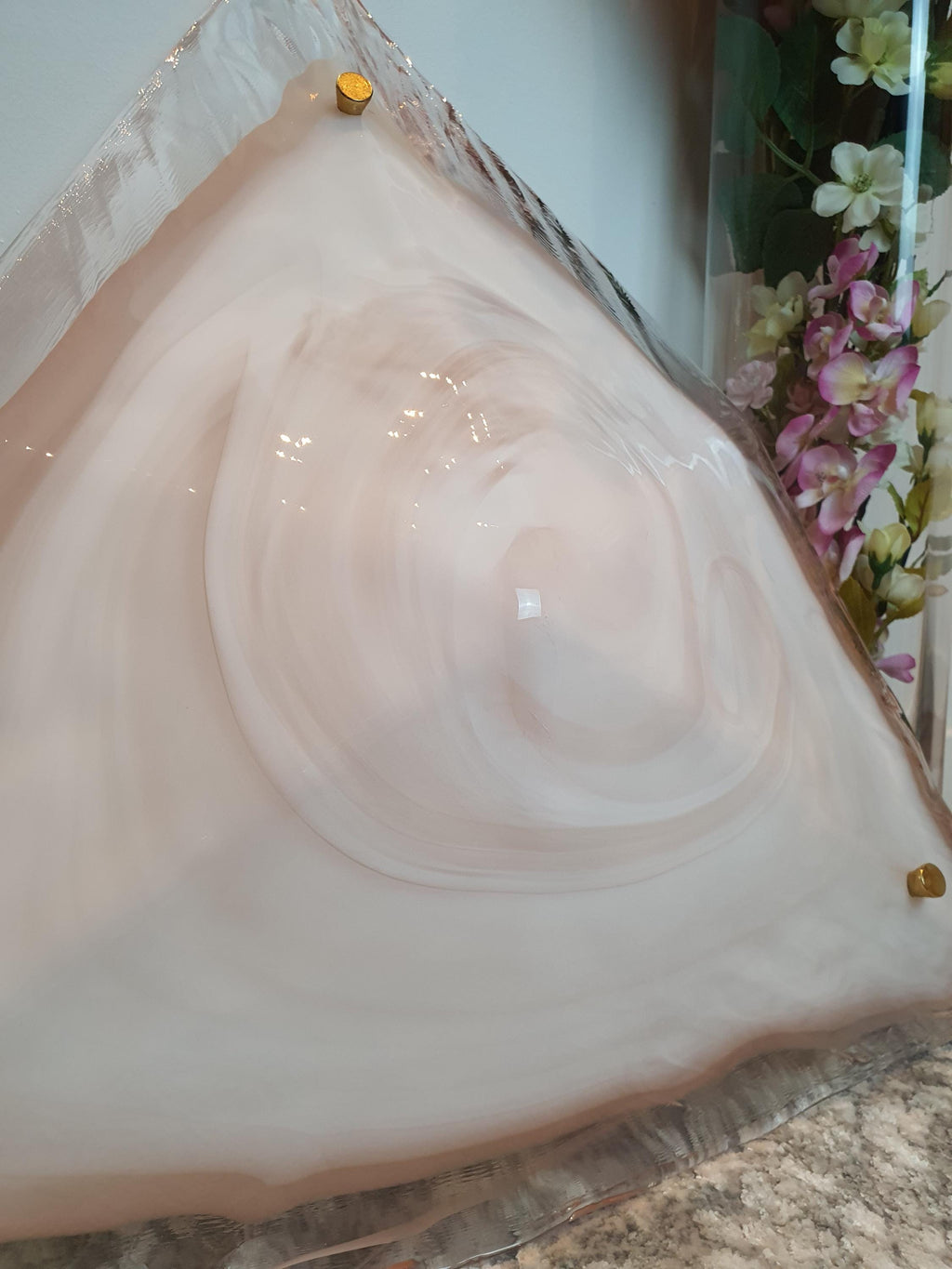 La Murrina Murano Glass Flush Mount Light: Pink Marble Art Nouveau Ceiling Lamp