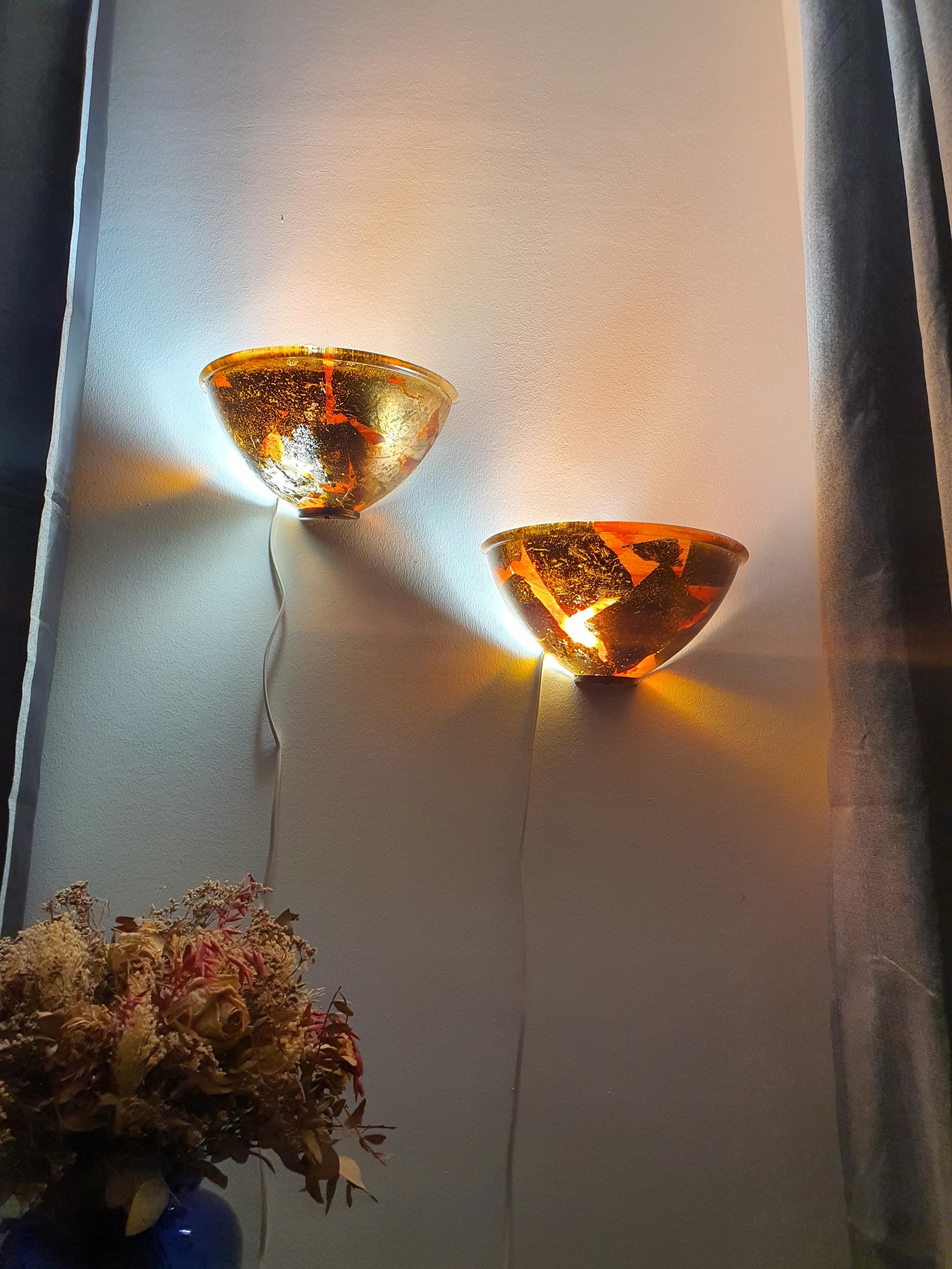 Pair of vintage Italian wall sconces by 2B Illuminazione — bronze painted half-bowl glass, front view