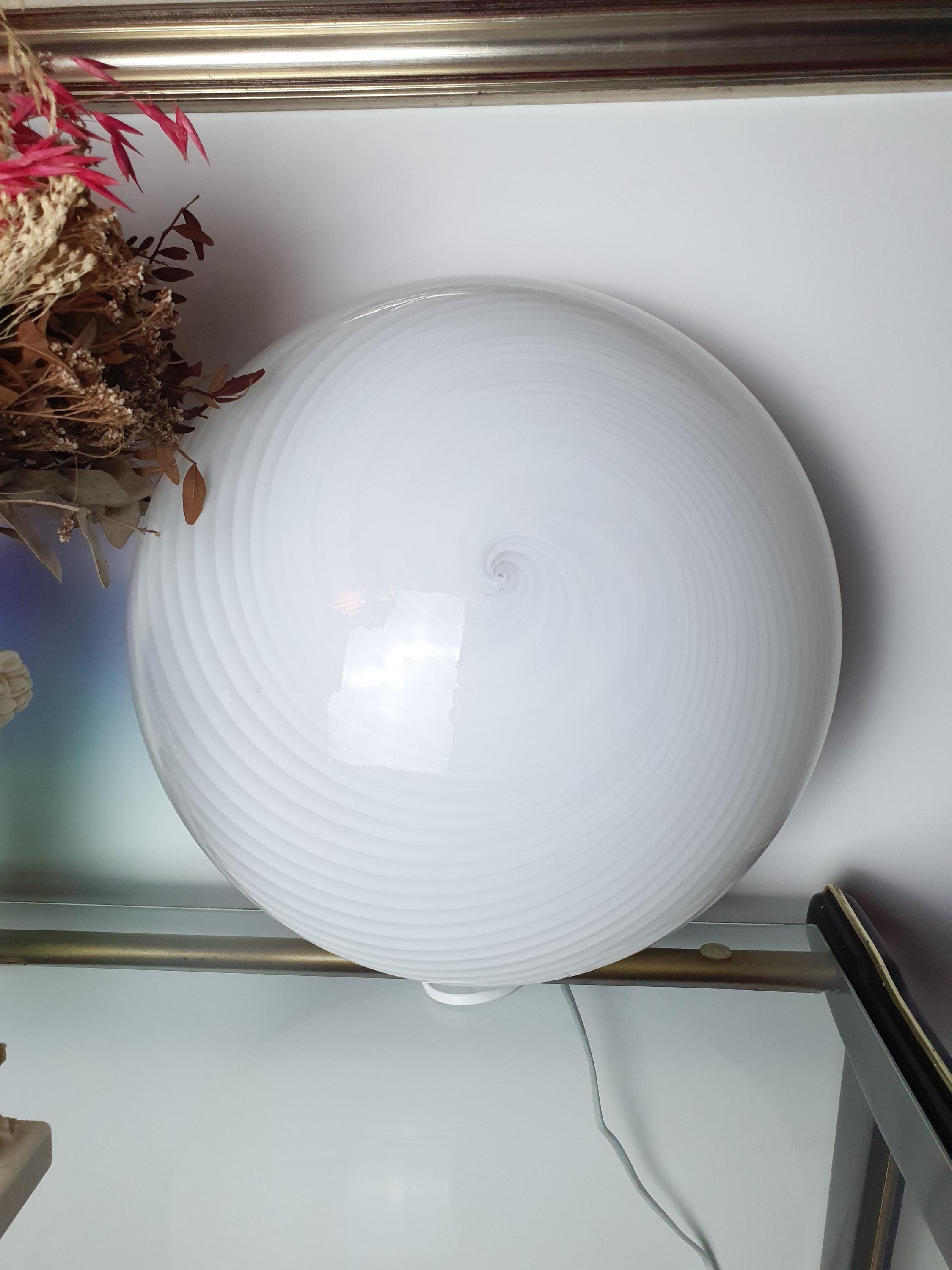 Large Vintage Murano Glass White Swirl Flush Mount Light