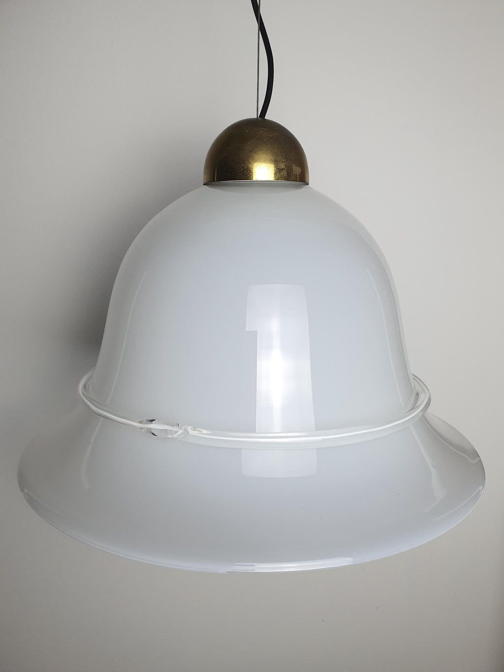 Vintage Murano Glass White Bell Pendant Light with Clear Bow Detail
