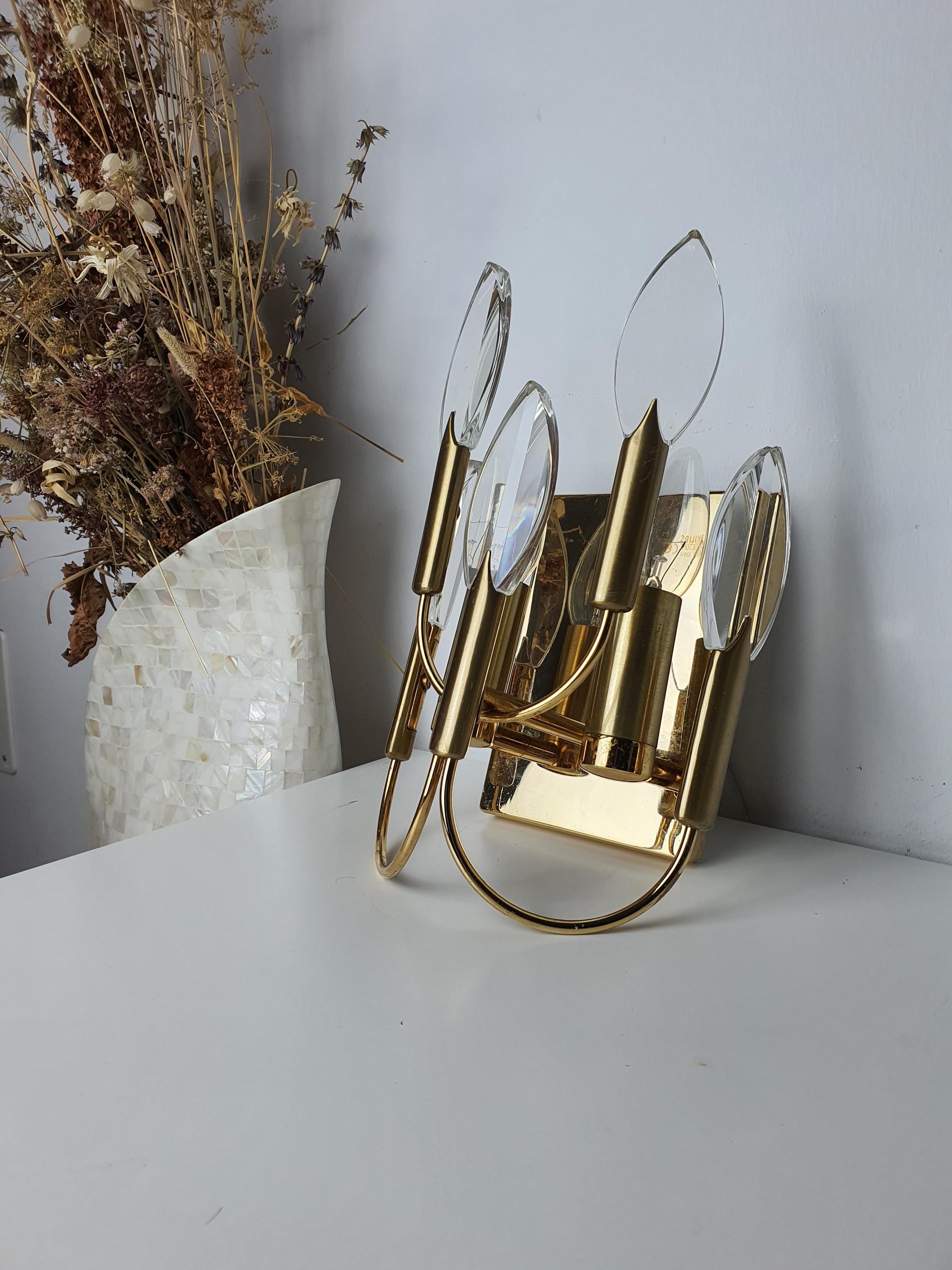 Single Gaetano Sciolari Vintage Crystal Wall Sconce | Hollywood Regency Italian Lighting