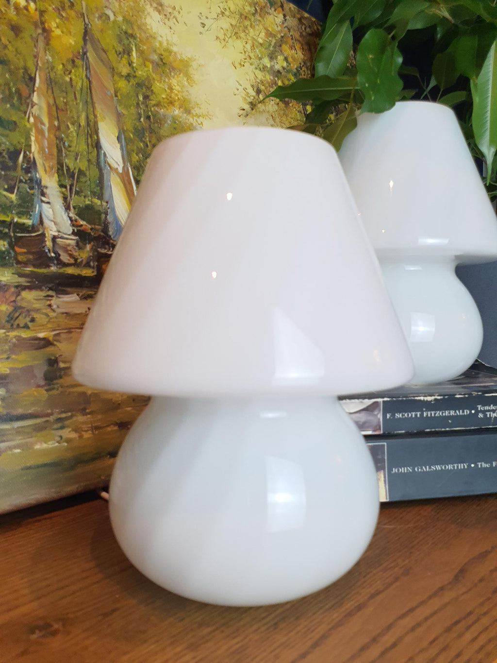 Vintage Murano Glass Mushroom Lamps: White Swirl Bedside Lighting