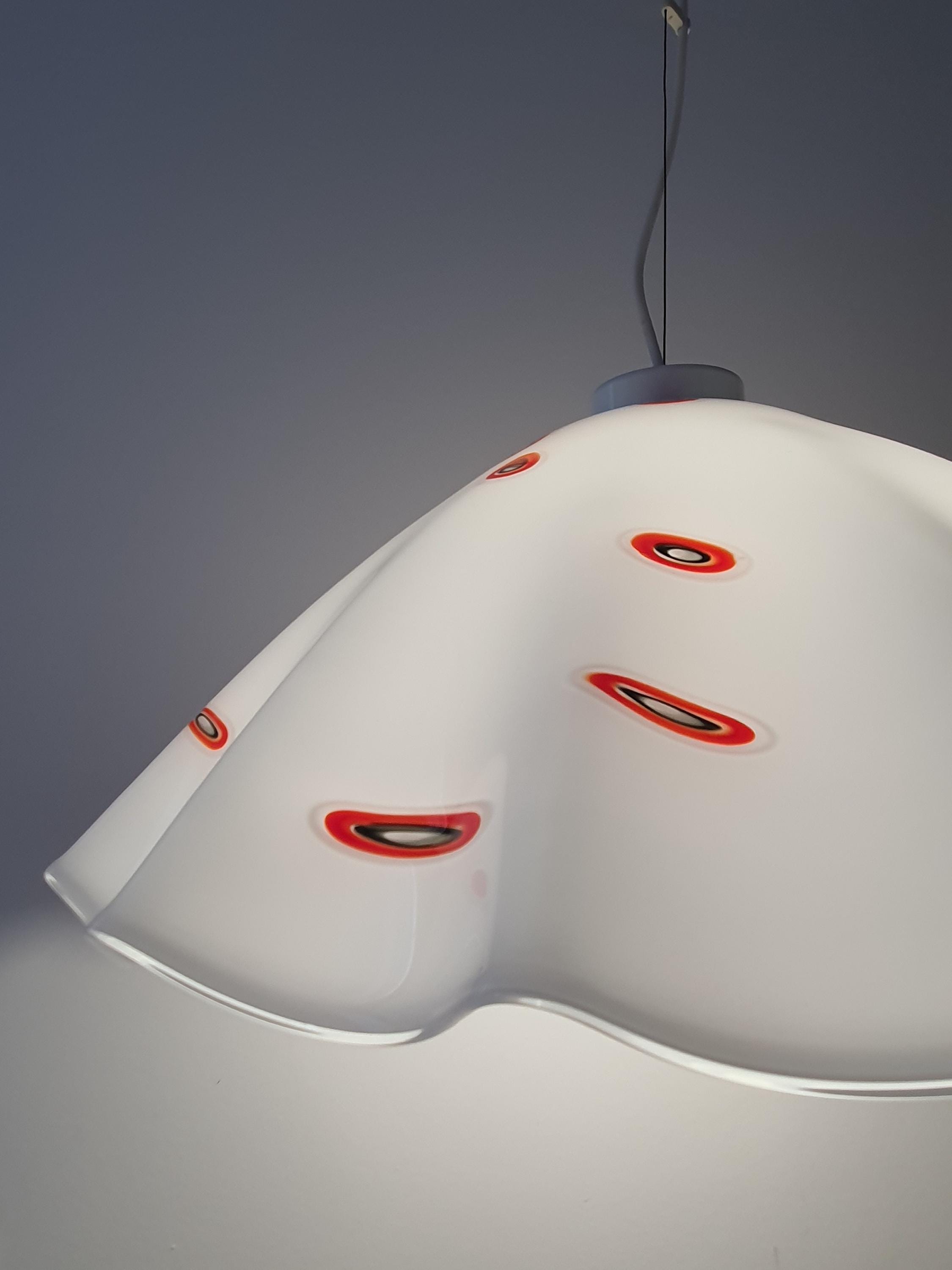 Vintage Murano Glass Pendant Light: Italian MCM Skirt Lamp with Red Spot
