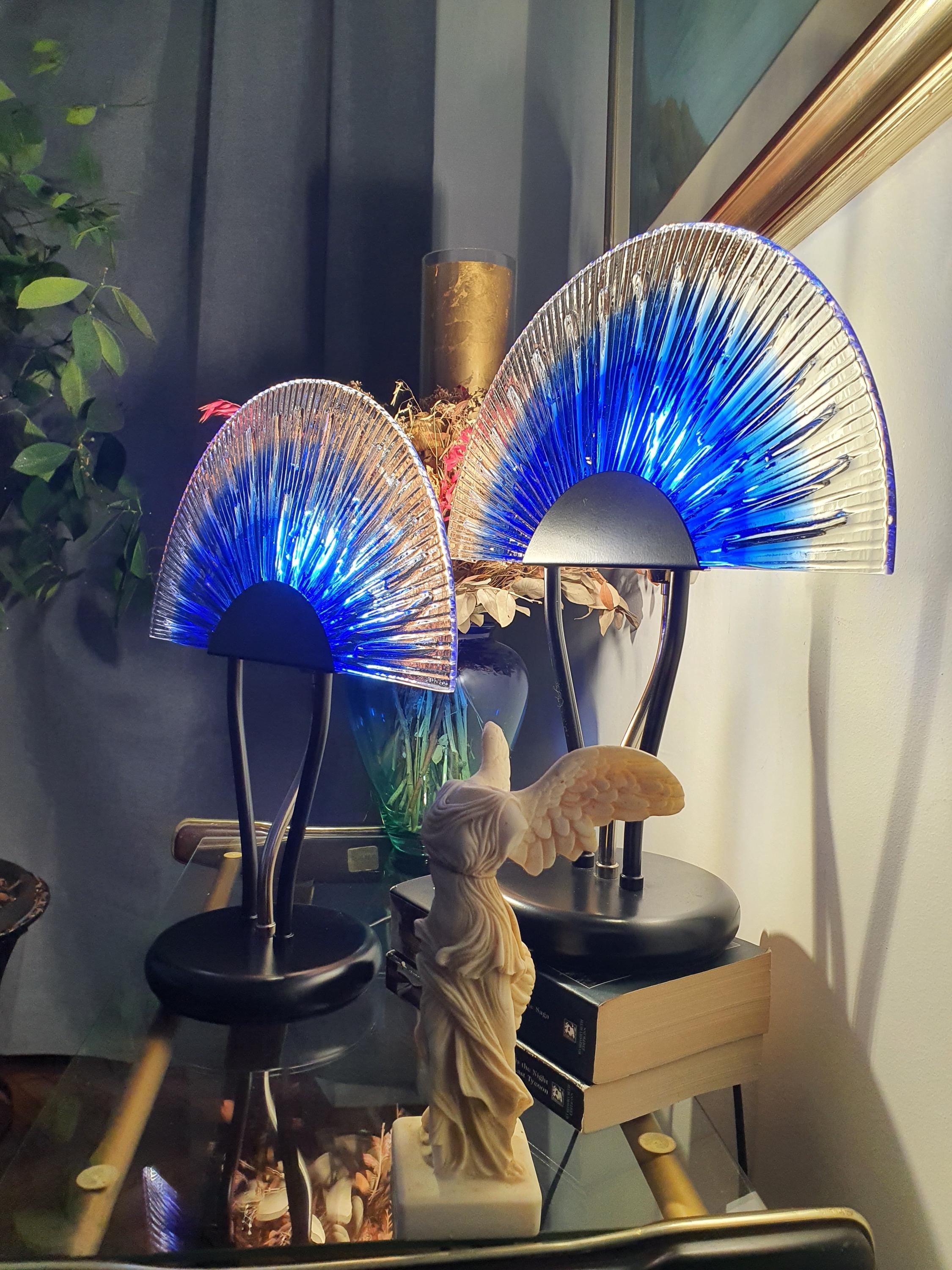 Italian Murano glass fan screen shade — deep blue dissolving to clear, side profile