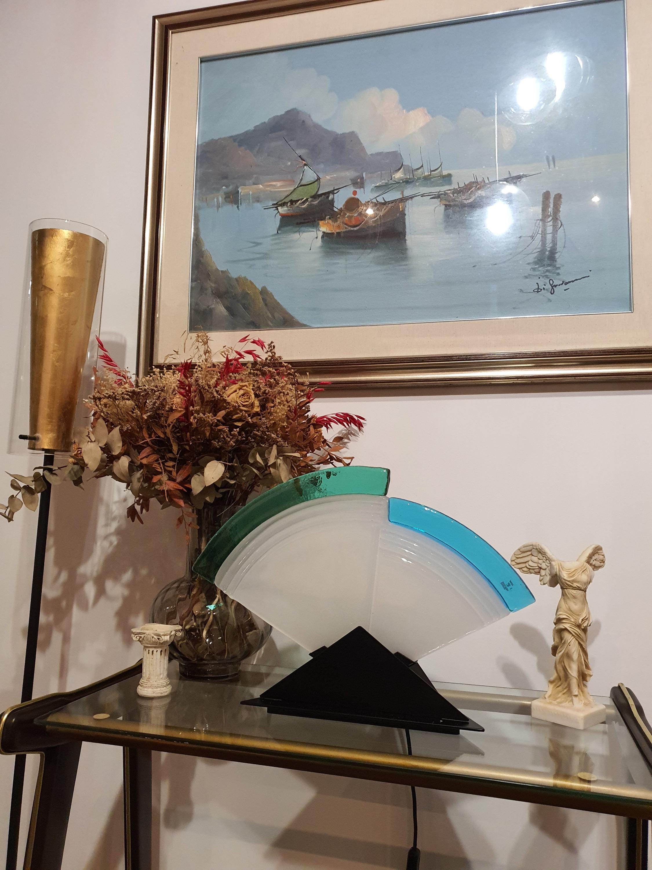 Vintage Dreieckslampe aus Muranoglas: Grün & Blau MCM-Dekor