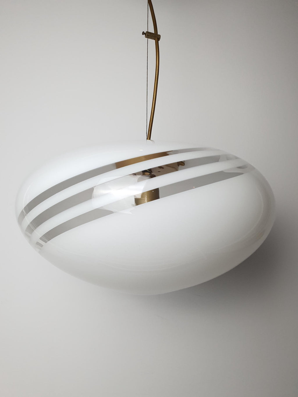 Murano Glass Pendant Light: White Swirl Globe, Italian MCM Lighting