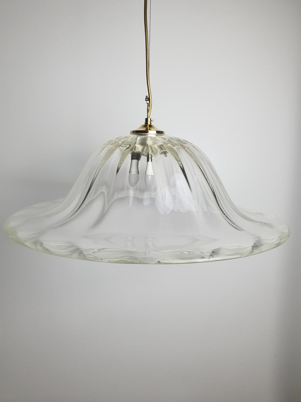 Vintage Murano Glass Lotus Pendant Light Heavy Thick Clear Italian Lighting
