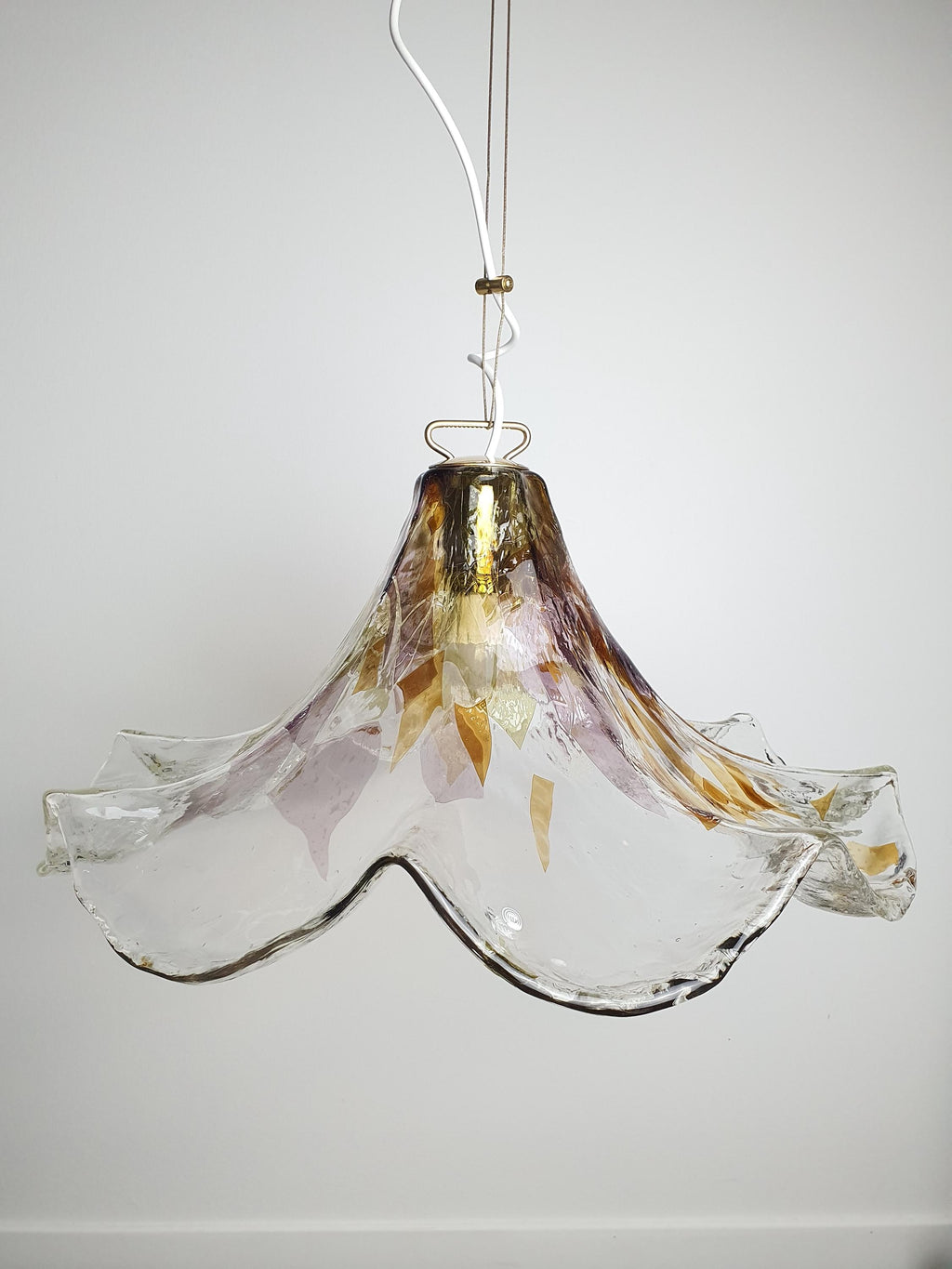 La Murrina Green & Purple Organic Pendant Light | Vintage Murano Glass Fazzoletto Lamp