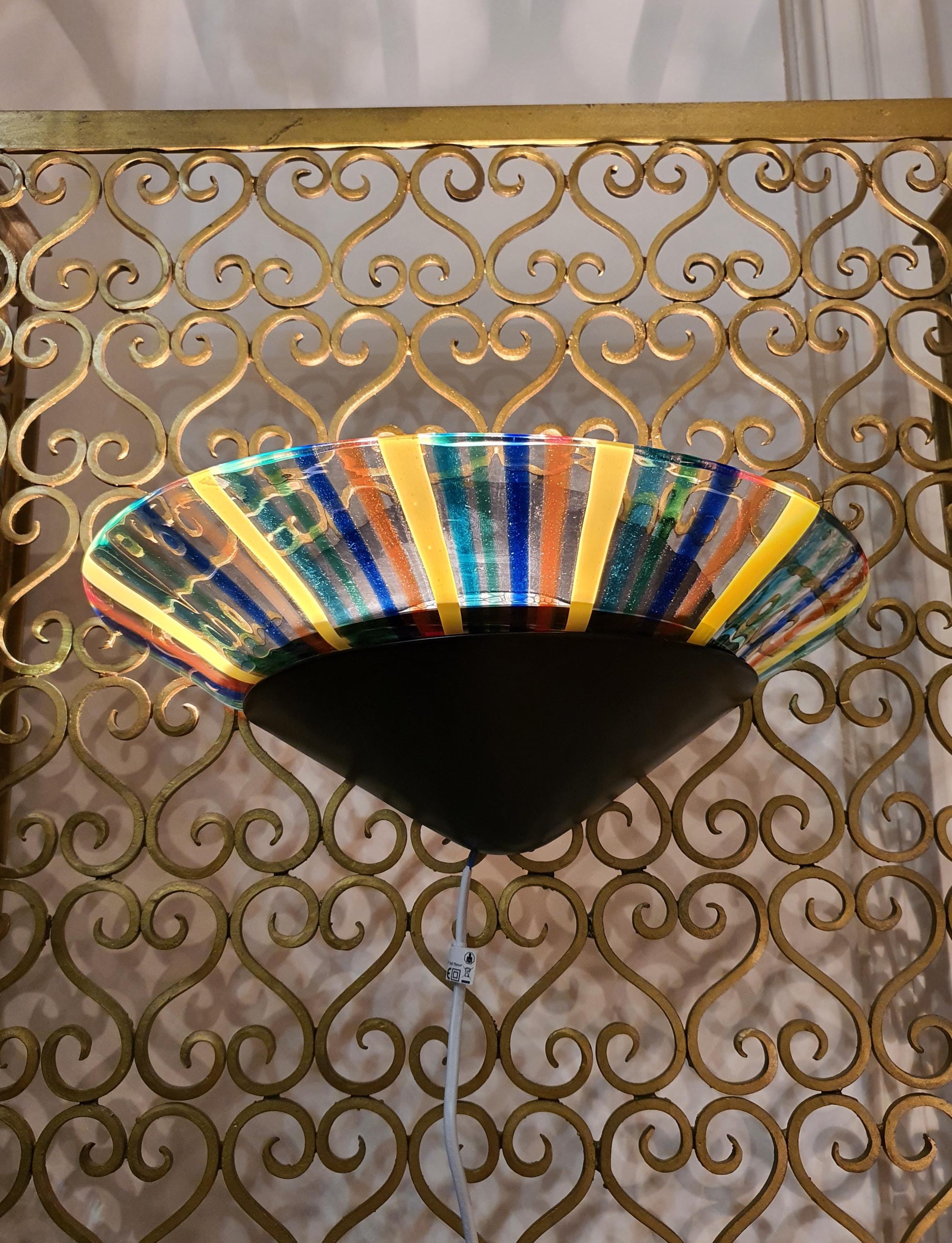 Murano Glass Wall Sconce: Colorful Striped Art Deco Light