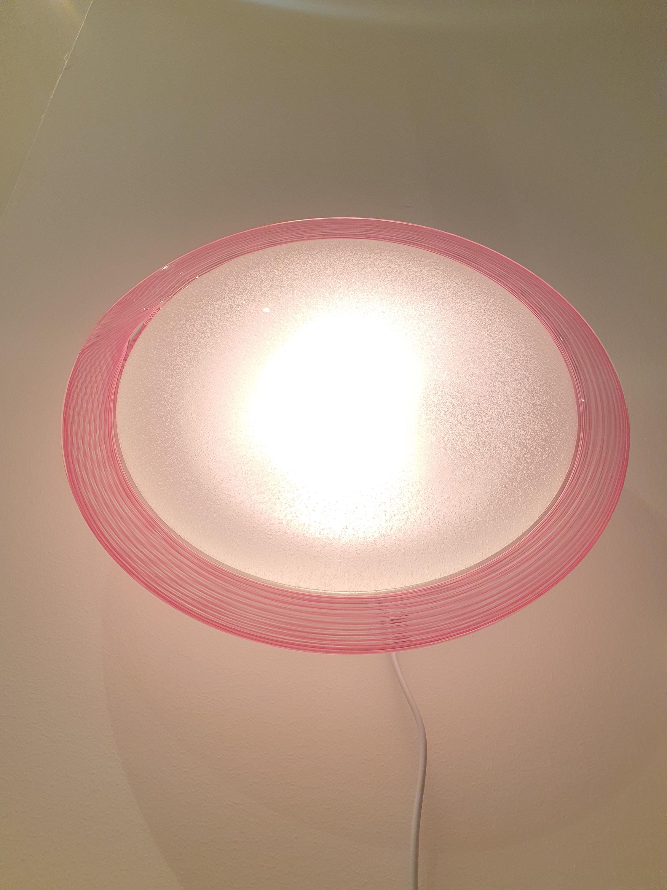 Vintage Murano Glass Flush Mount Light: Pink Filigree Bubble Design