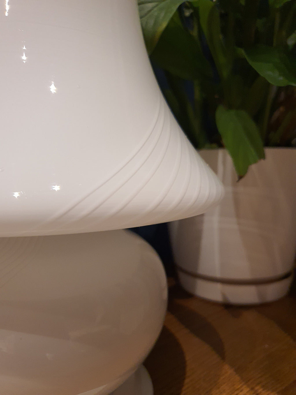 Vintage Murano Glass Mushroom Lamp: White Swirl MCM Bedside Light