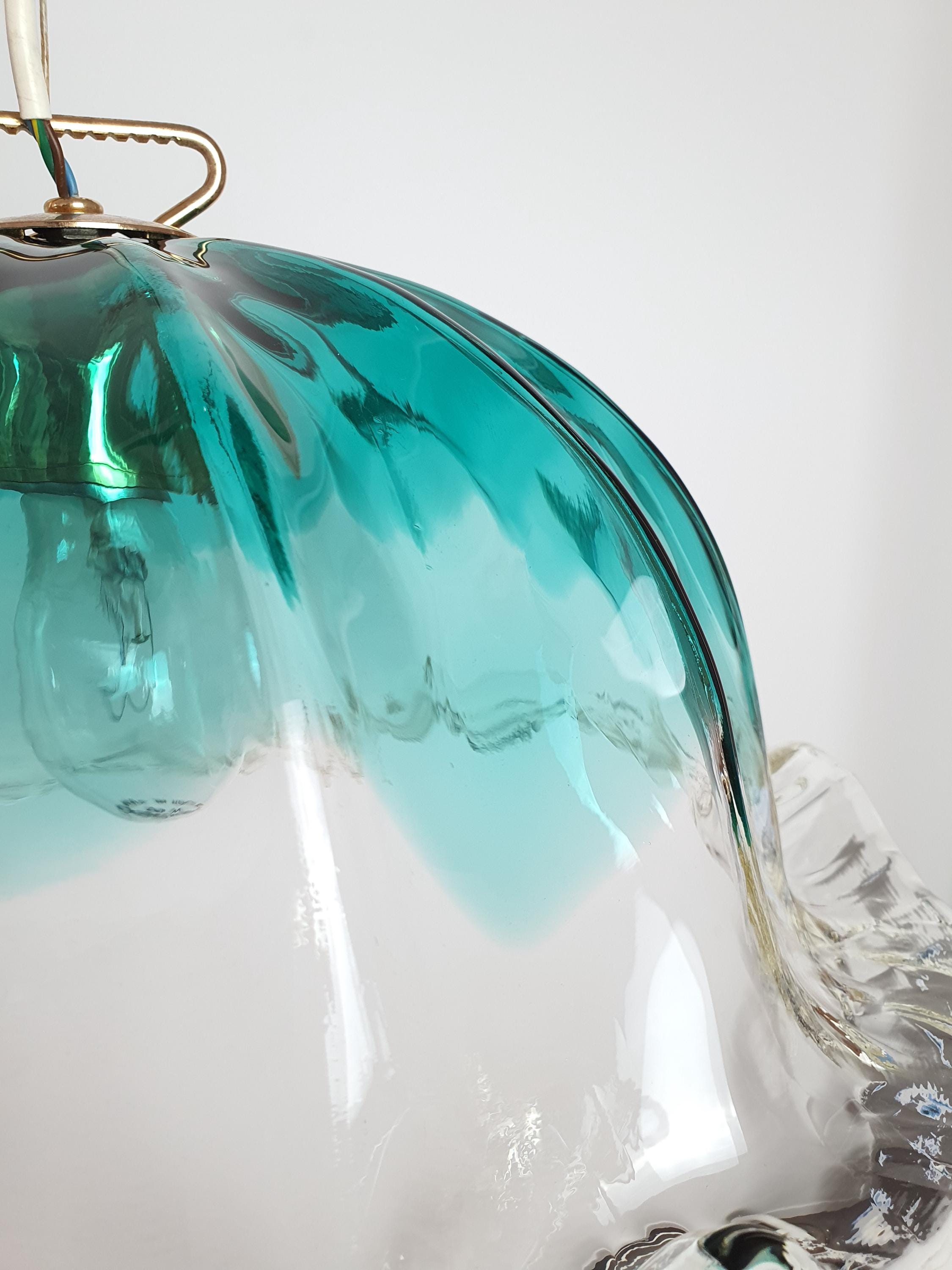 Vintage Murano Glass Tulip Pendant Light: Emerald Green La Murrina