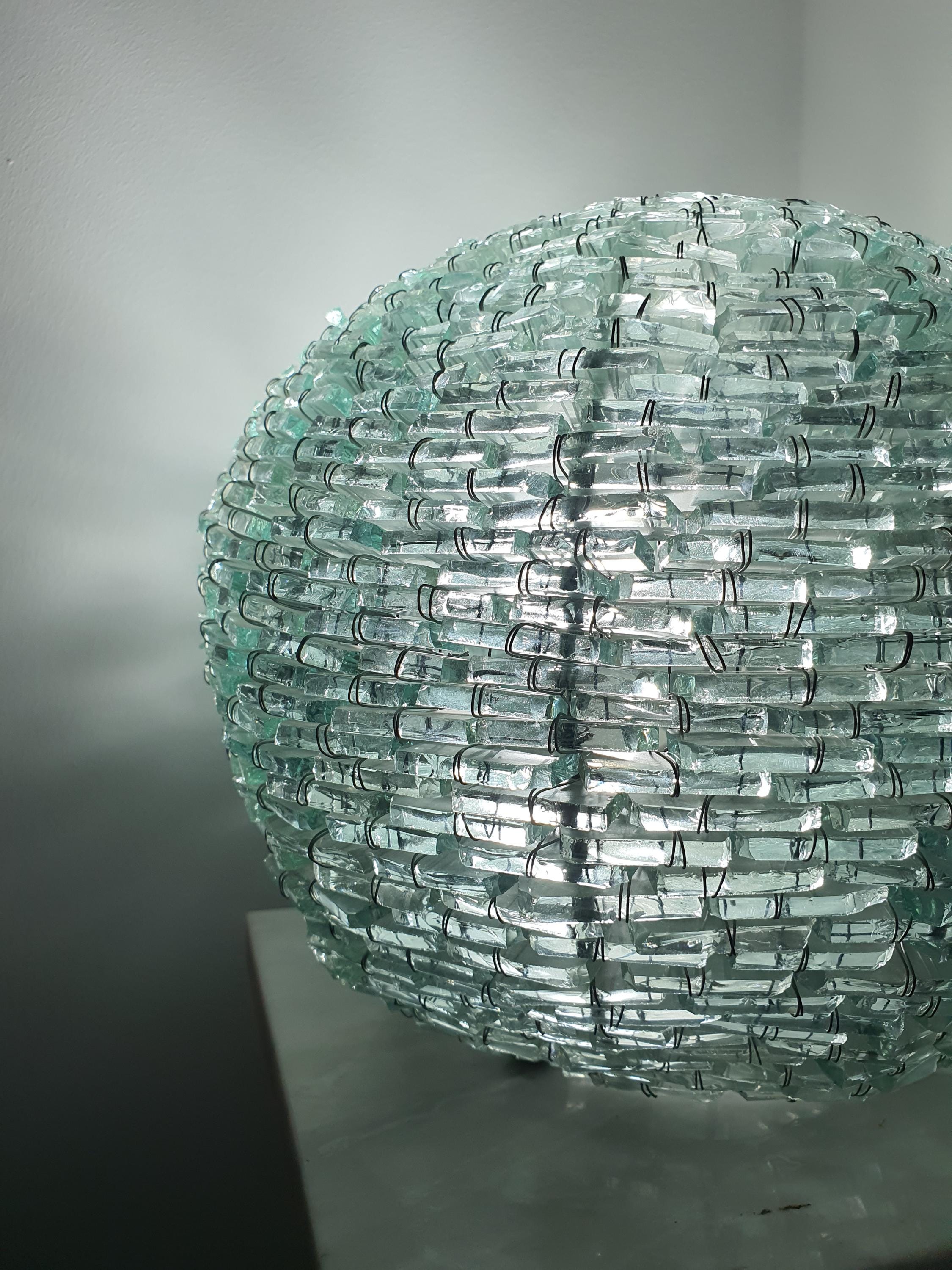 Mosaic Bottle Glass Globe Lamp: Retro Midcentury Table Light