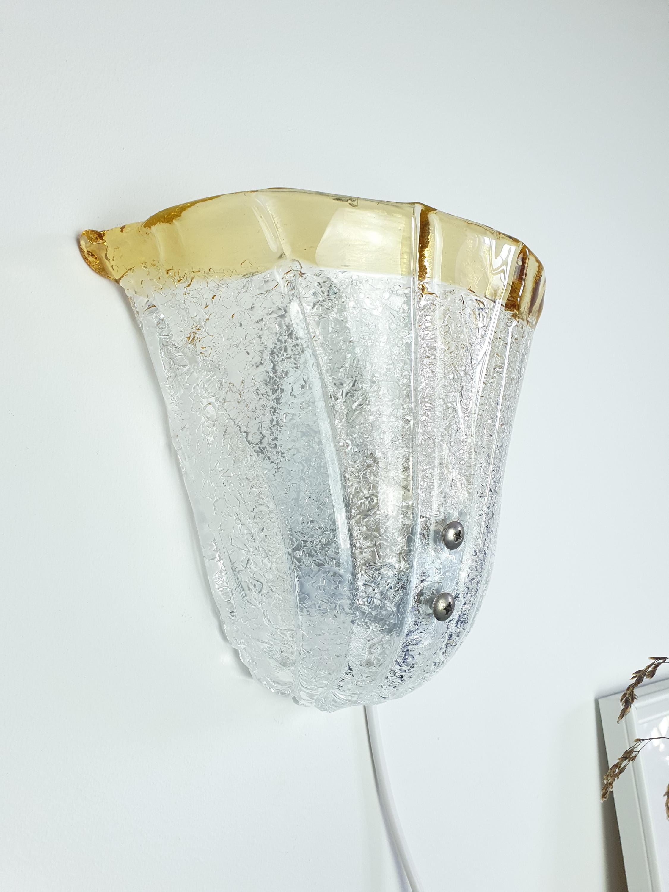 Vintage Murano Glass Floral Wall Sconce: Frosted Yellow Venetian Light