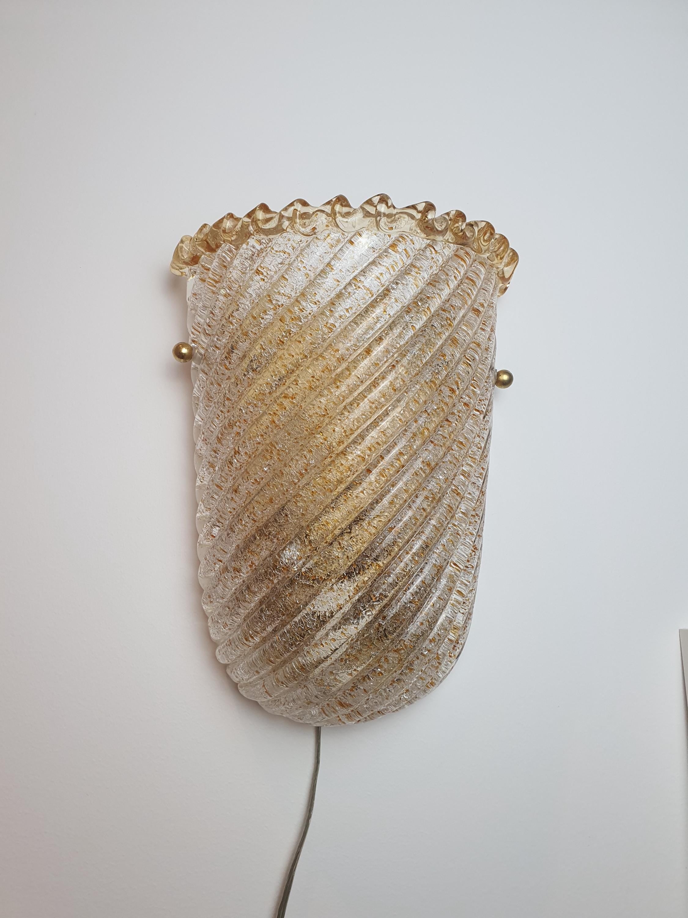 Vintage Murano Frosted Glass Shell Wall Sconce - Barovier Style