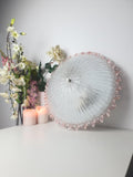 Vintage Murano glass floral flush mount, frosted shell relief, pink accent rim, graniglia icy glass reverse, Italy 1970s–1980s