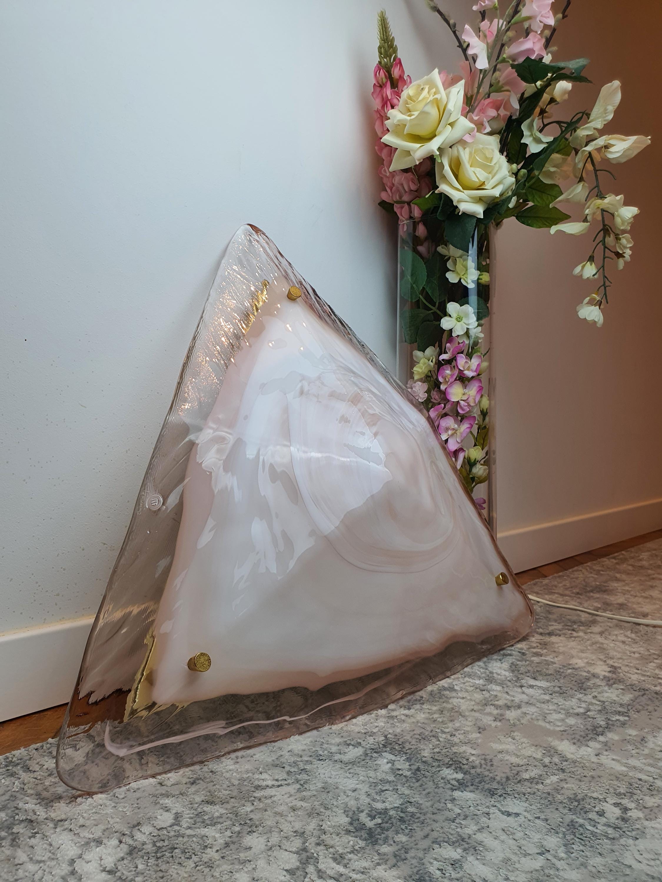 La Murrina Murano Glass Flush Mount Light: Pink Marble Art Nouveau Ceiling Lamp