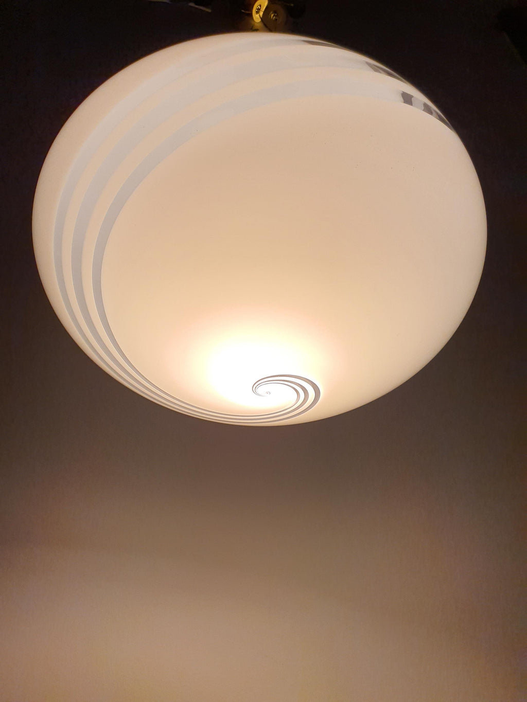 Murano Glass Pendant Light: White Swirl Globe, Italian MCM Lighting