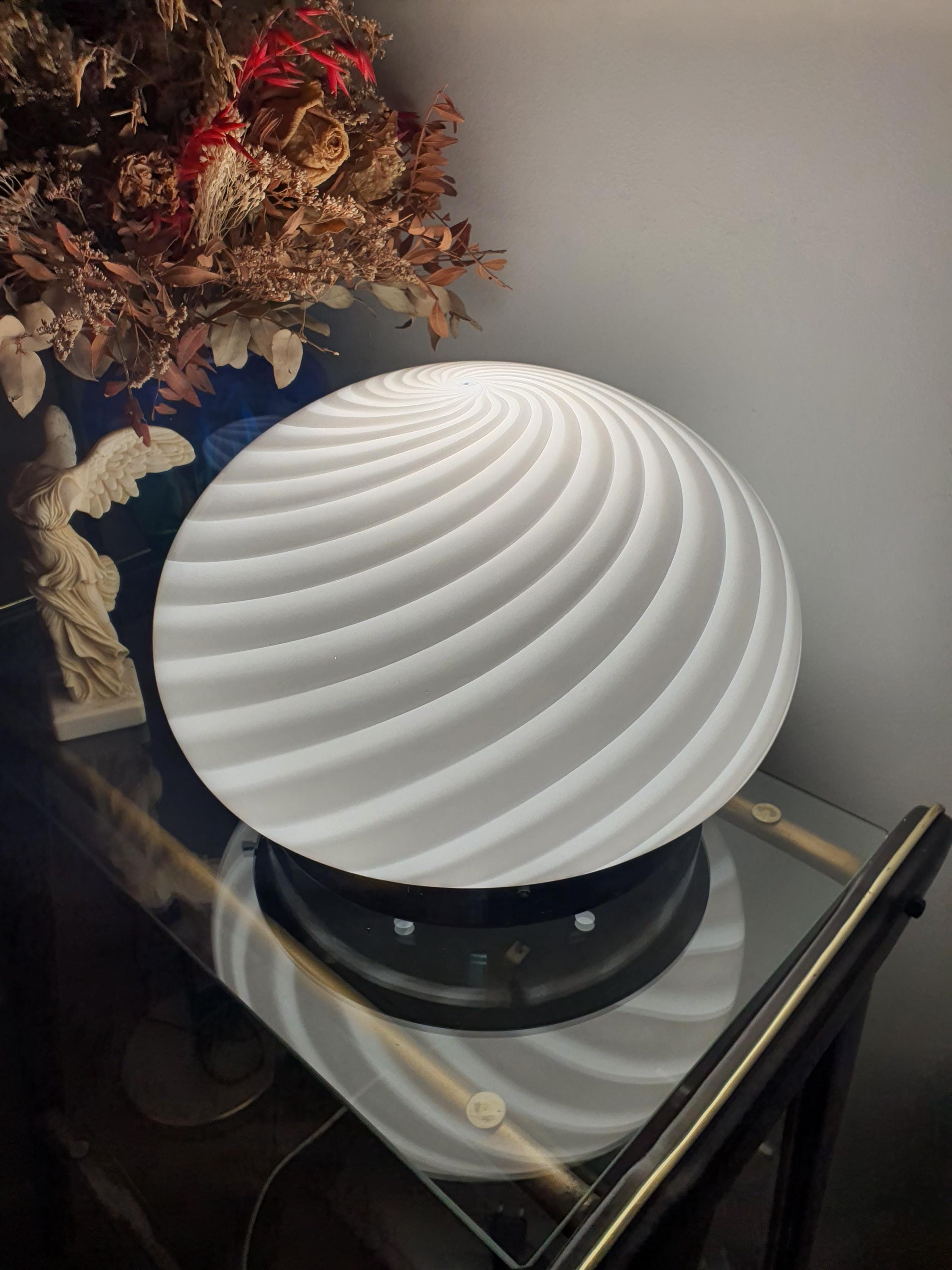 Vintage Murano Glass Swirl Lamp: MCM Flush Mount Ceiling/Table Light