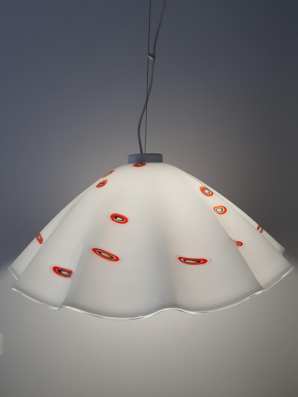 Vintage Murano Glass Pendant Light: Italian MCM Skirt Lamp with Red Spot