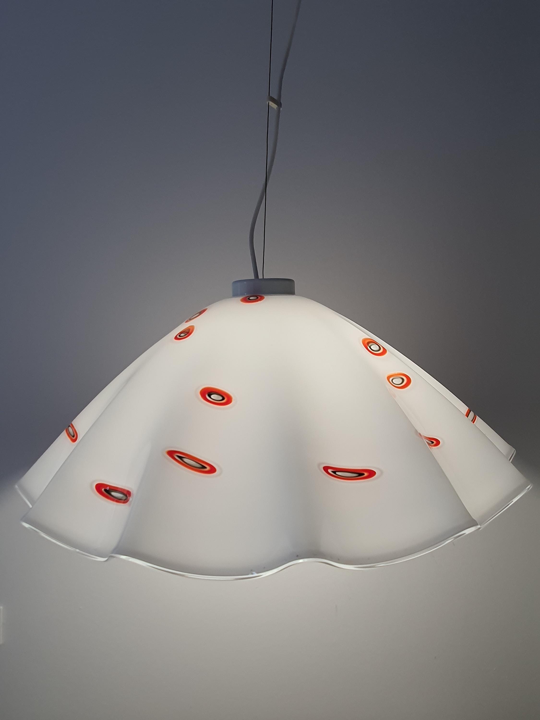 Vintage Murano Glass Pendant Light: Italian MCM Skirt Lamp with Red Spot