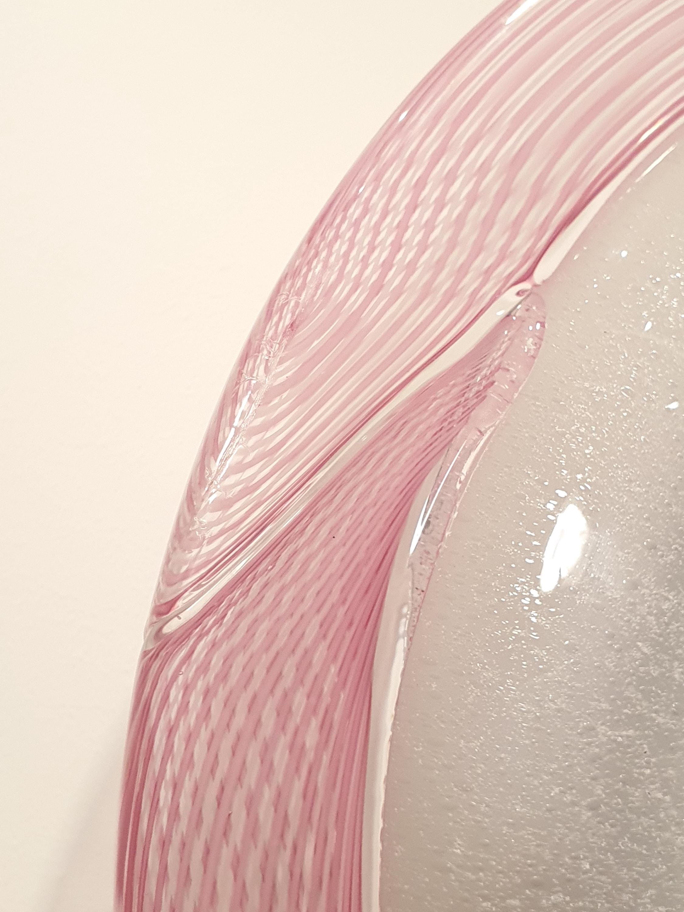 Vintage Murano Glass Flush Mount Light: Pink Filigree Bubble Design