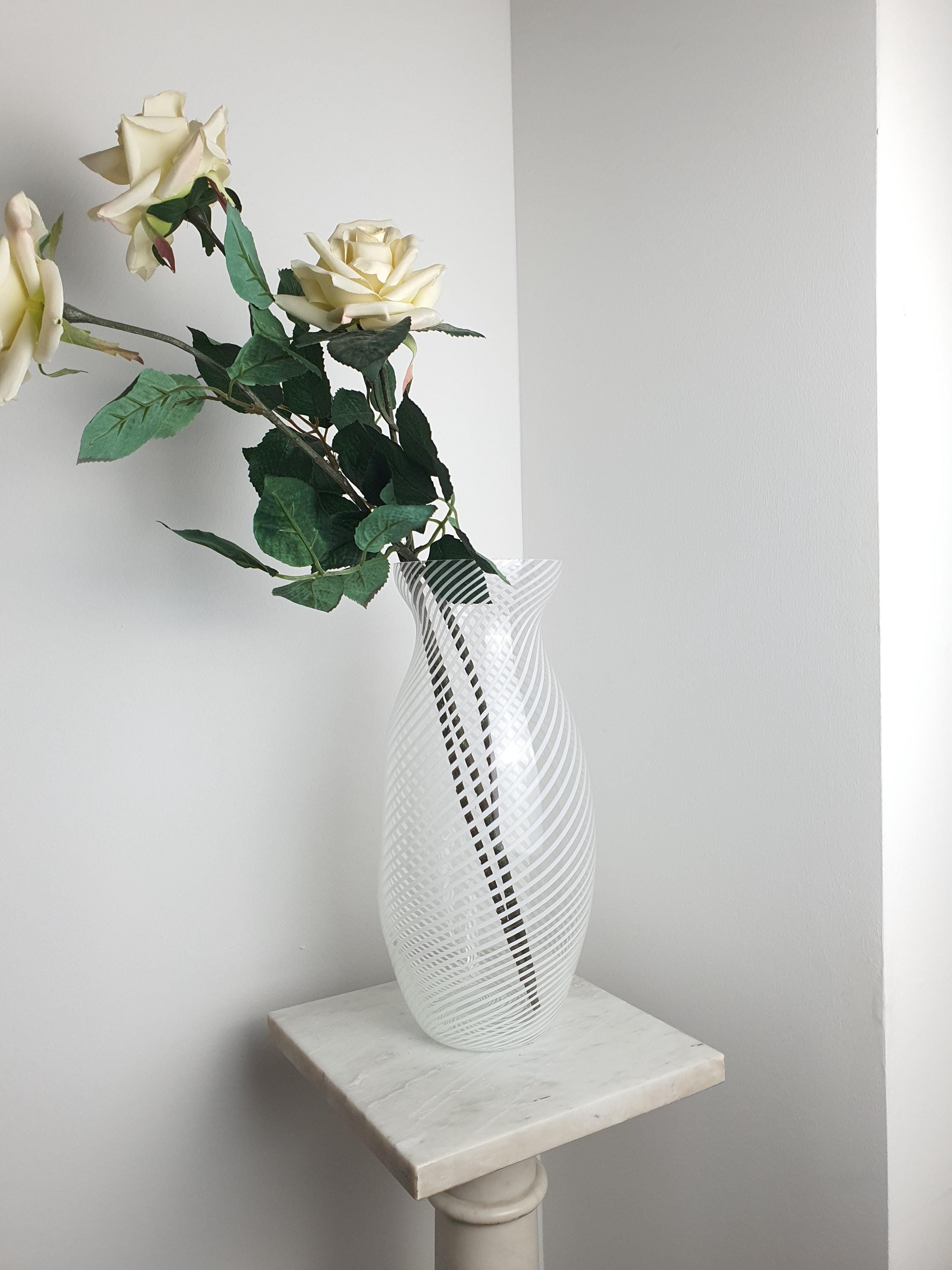 Vintage Murano Glass Filigree Vase in the Style of Paolo Venini | Midcentury Minimalist Italian Design
