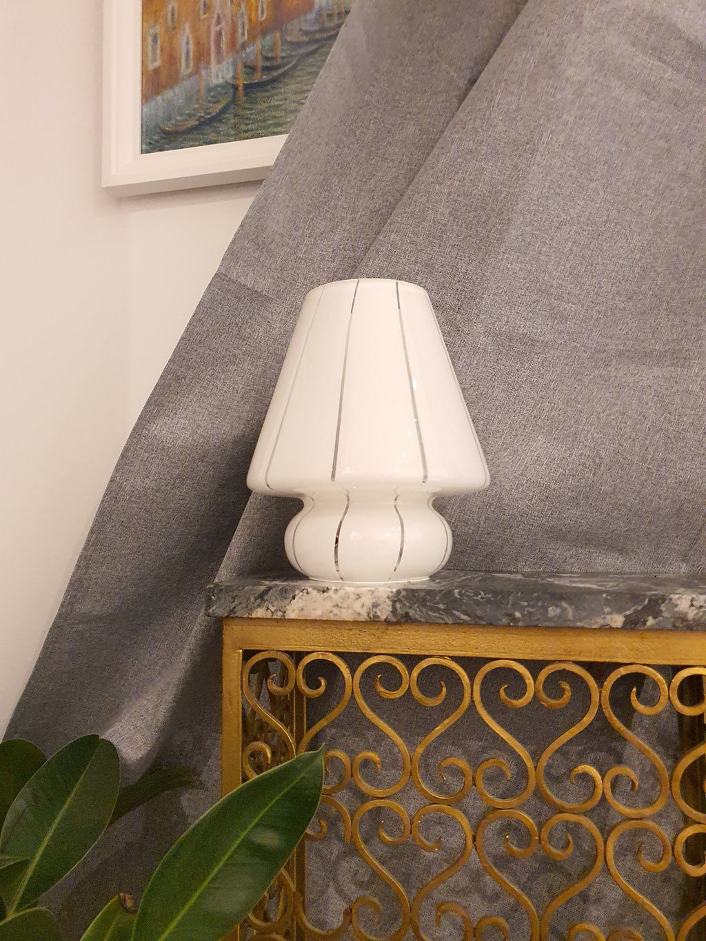 Vintage White Murano Glass Mushroom Lamp: 1970s Mid-Century Modern Bedside Light