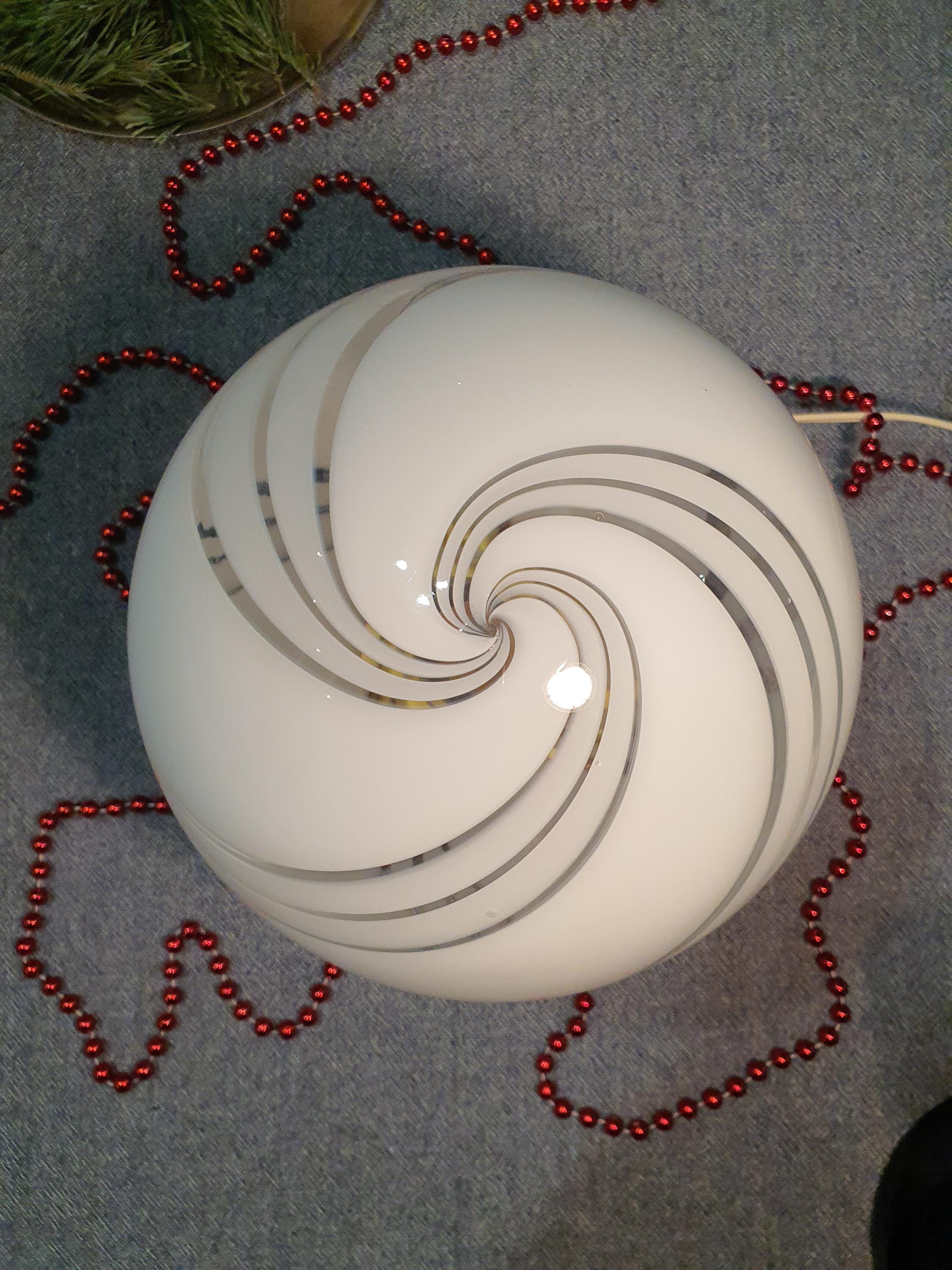 Murano Glass Swirl Globe Table Lamp: MCM Italian Minimalist Bedside Light
