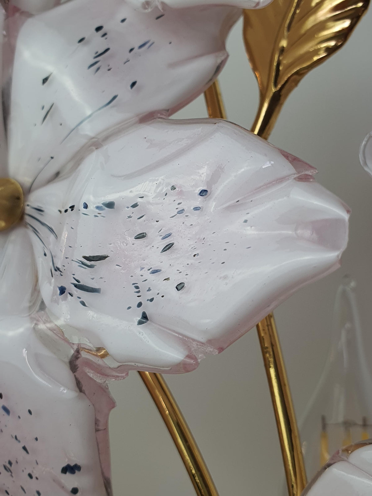 Detail of soft pink and white Murano glass petals
