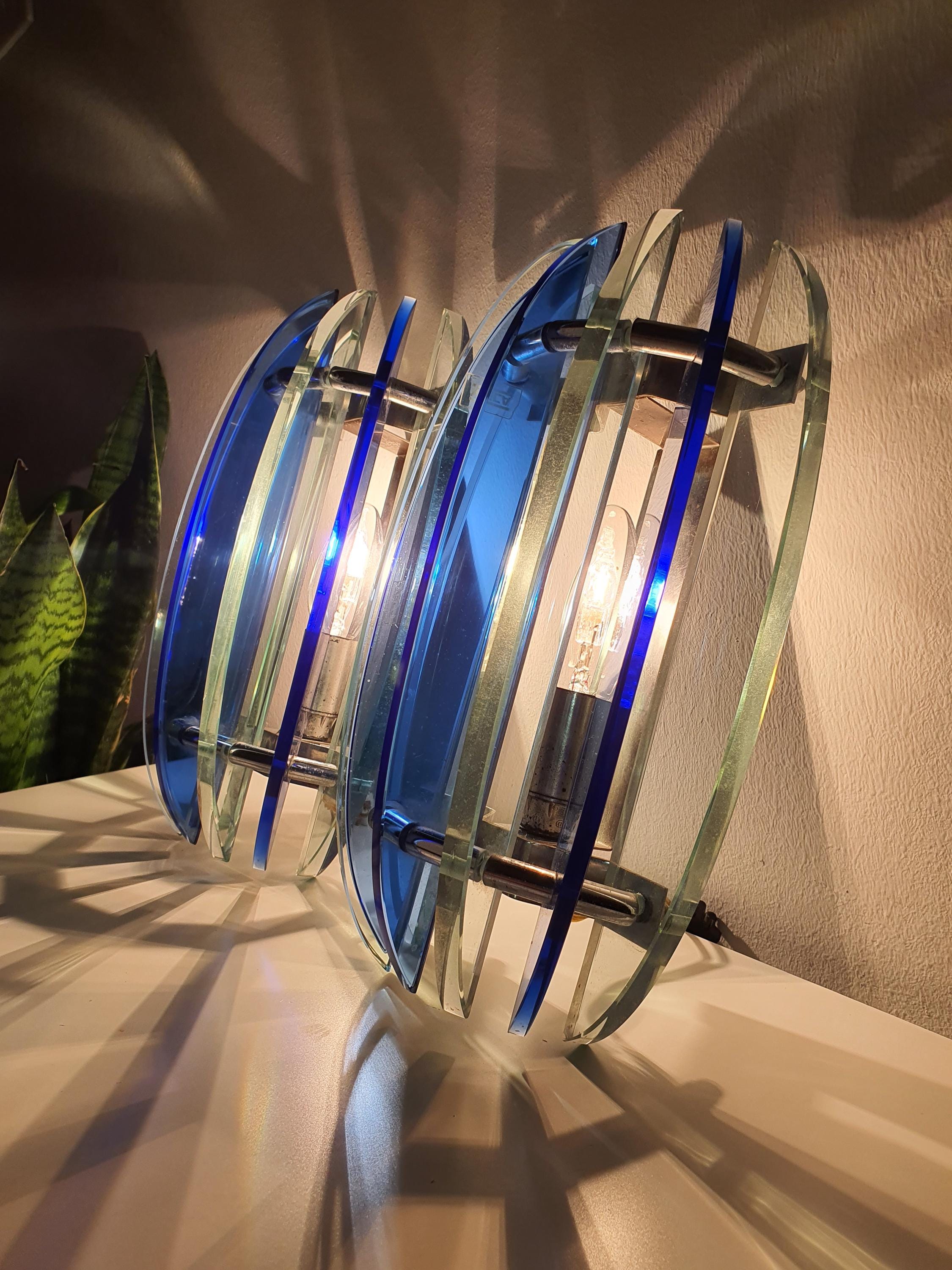 Blue UFO Glass Wall Sconces by Veca: Mid-Century Modern Italian Lighting