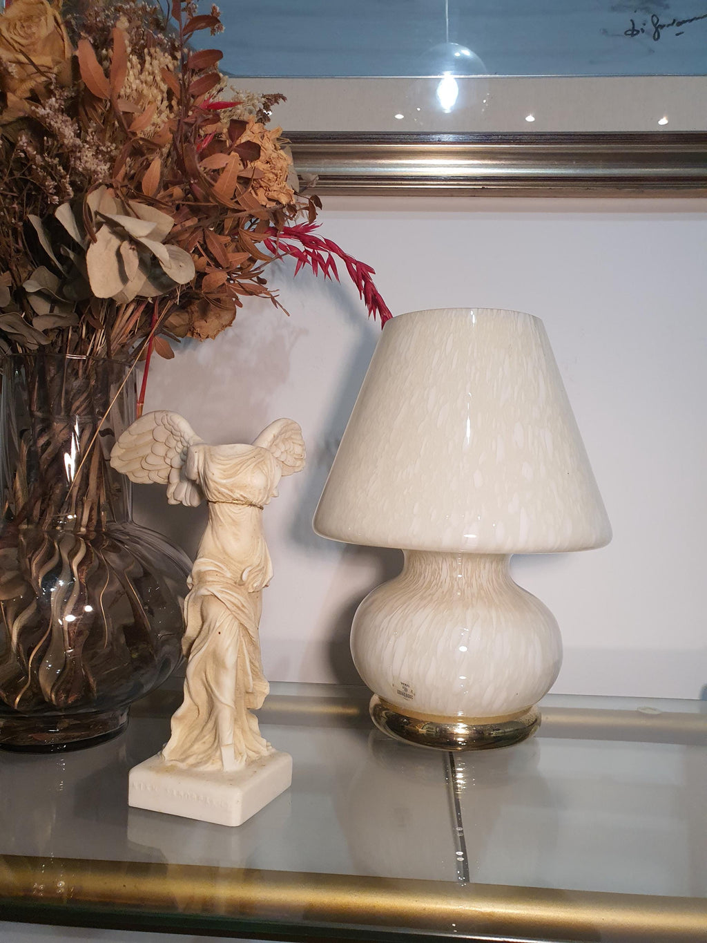 Vintage Murano Glass Mushroom Lamp: Mid-Century Modern Beige Bedside Light