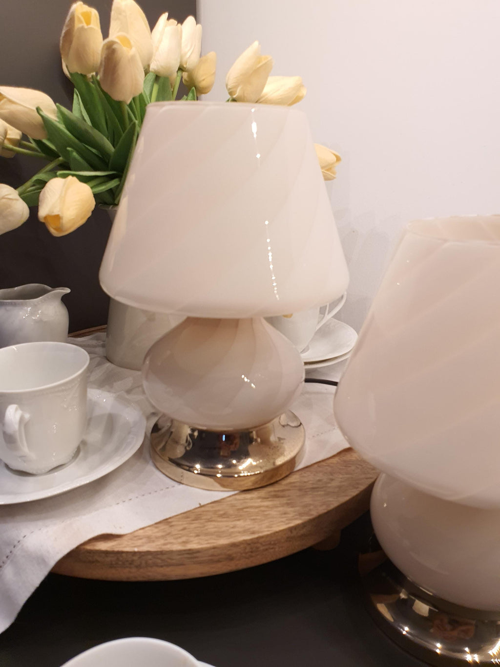 Murano Glass Mushroom Table Lamps: Pink Swirl, Mid-Century Modern