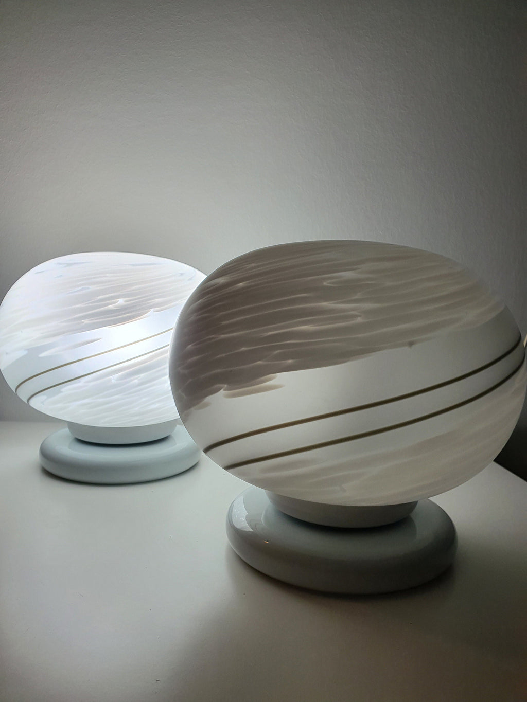 Murano Glass Globe Table Lamps: MCM Italian Swirl Bedside Lamps