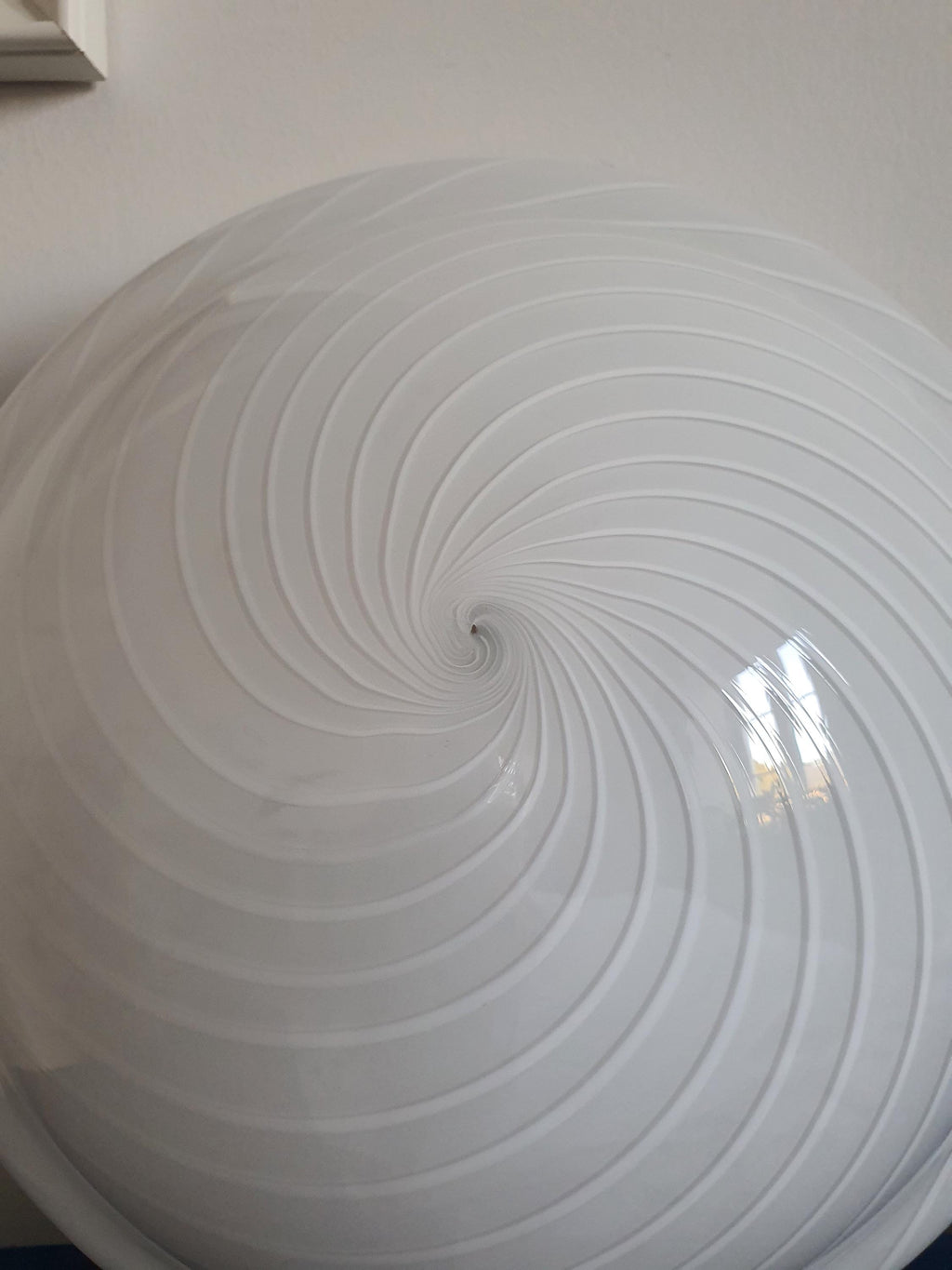 Vintage Murano glass white swirl flush mount light fixture |  handcrafted retro lighting |  scandinavian minimal home deco wall ceiling lamp