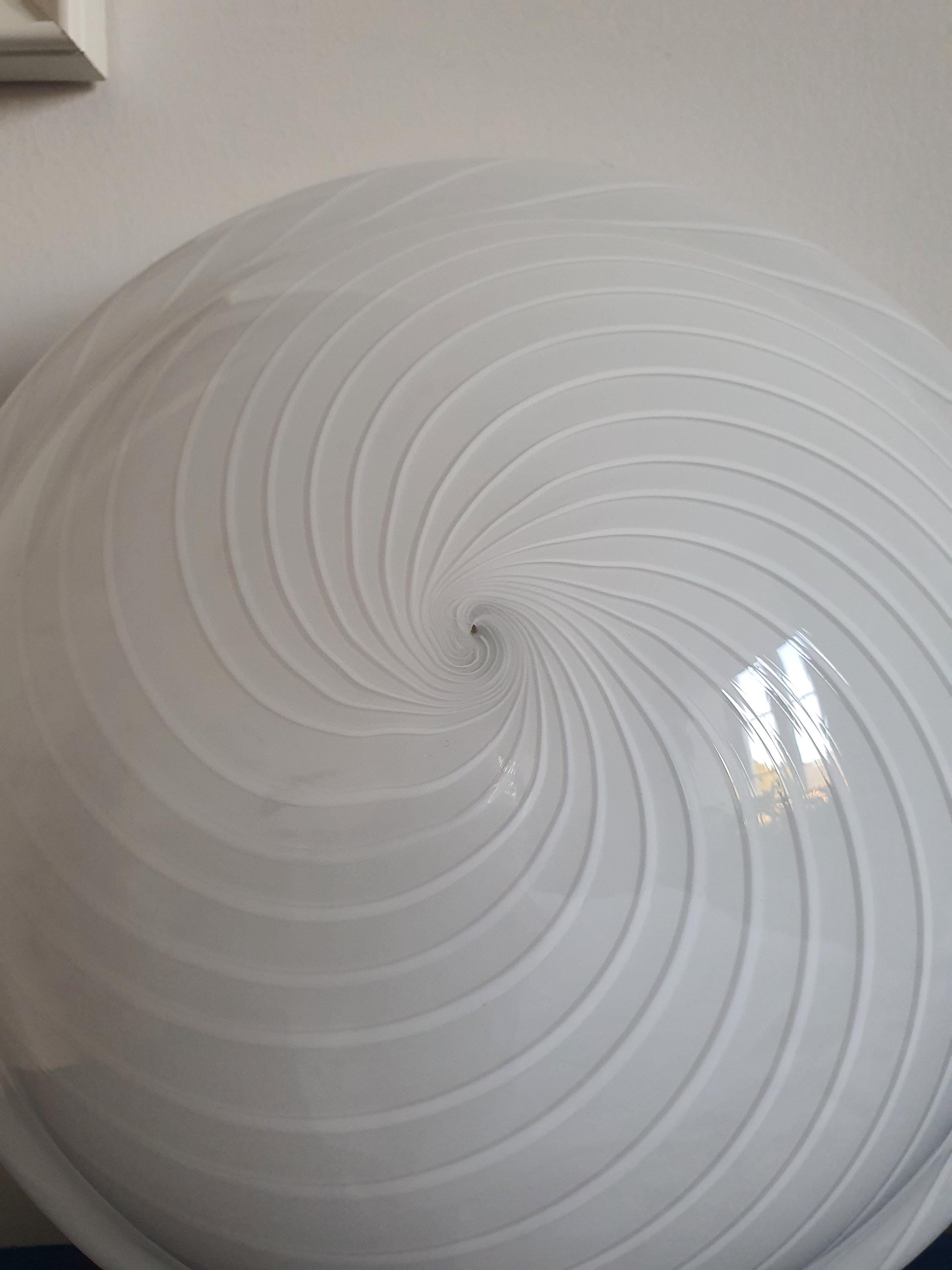 Vintage Murano glass white swirl flush mount light fixture |  handcrafted retro lighting |  scandinavian minimal home deco wall ceiling lamp