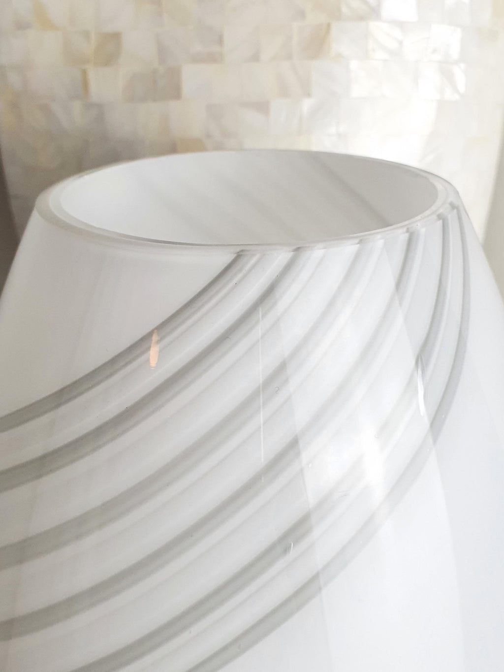 Murano Glass Mushroom Lamp: White & Grey Swirl, MCM Bedside Light